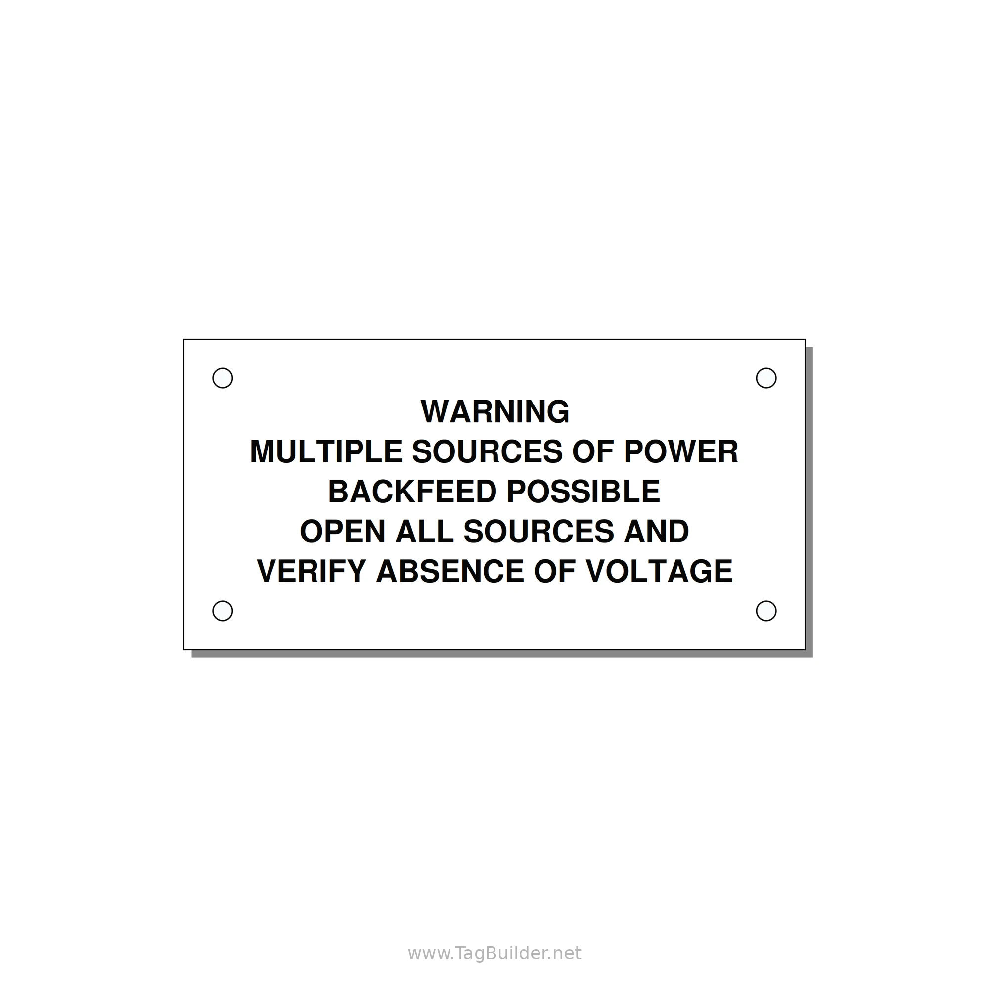 Multiple Power Sources Label (Backfeed Warning) — 4x2" Black on White, Holes