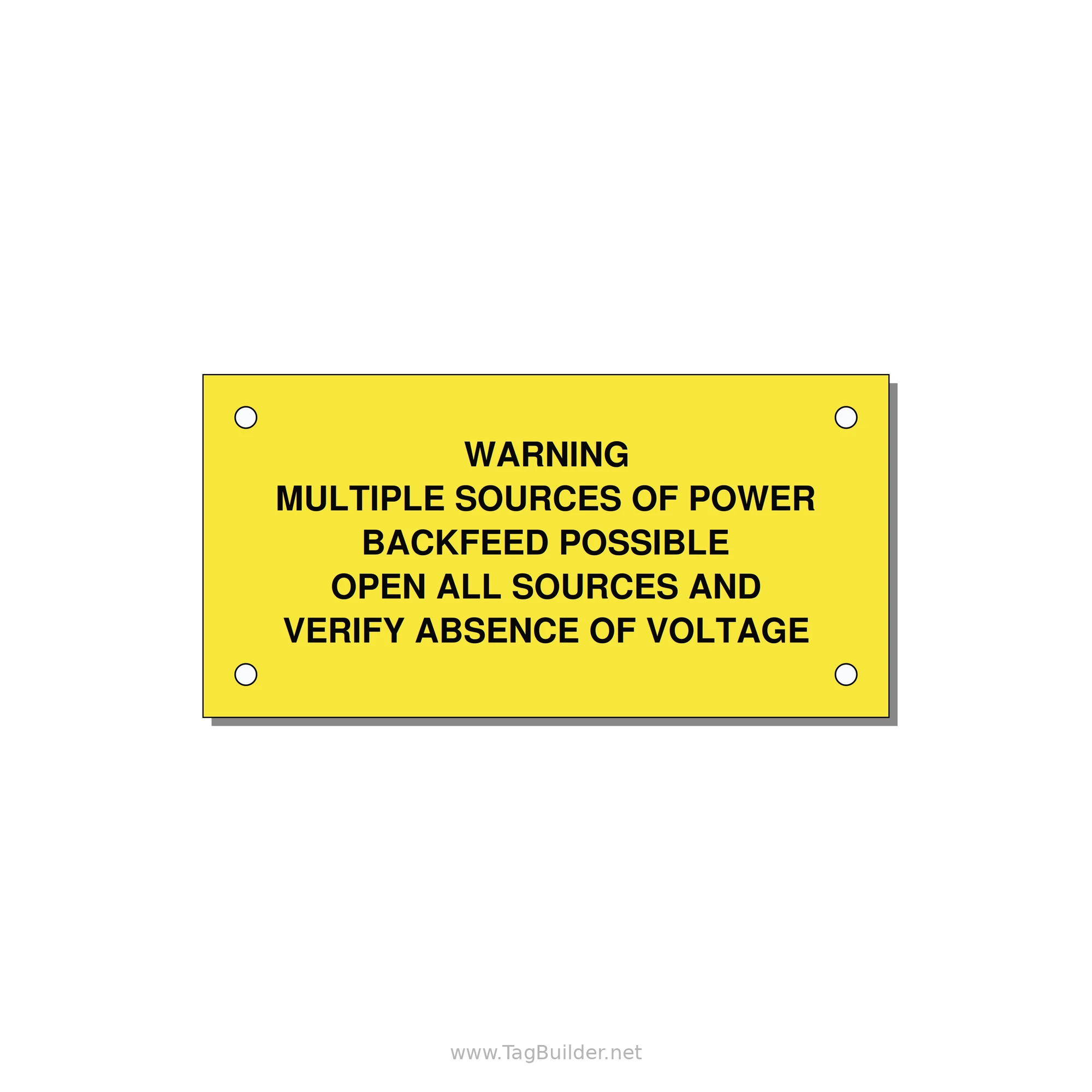 Multiple Power Sources Label (Backfeed Warning) — 4x2" Black on Yellow, Holes