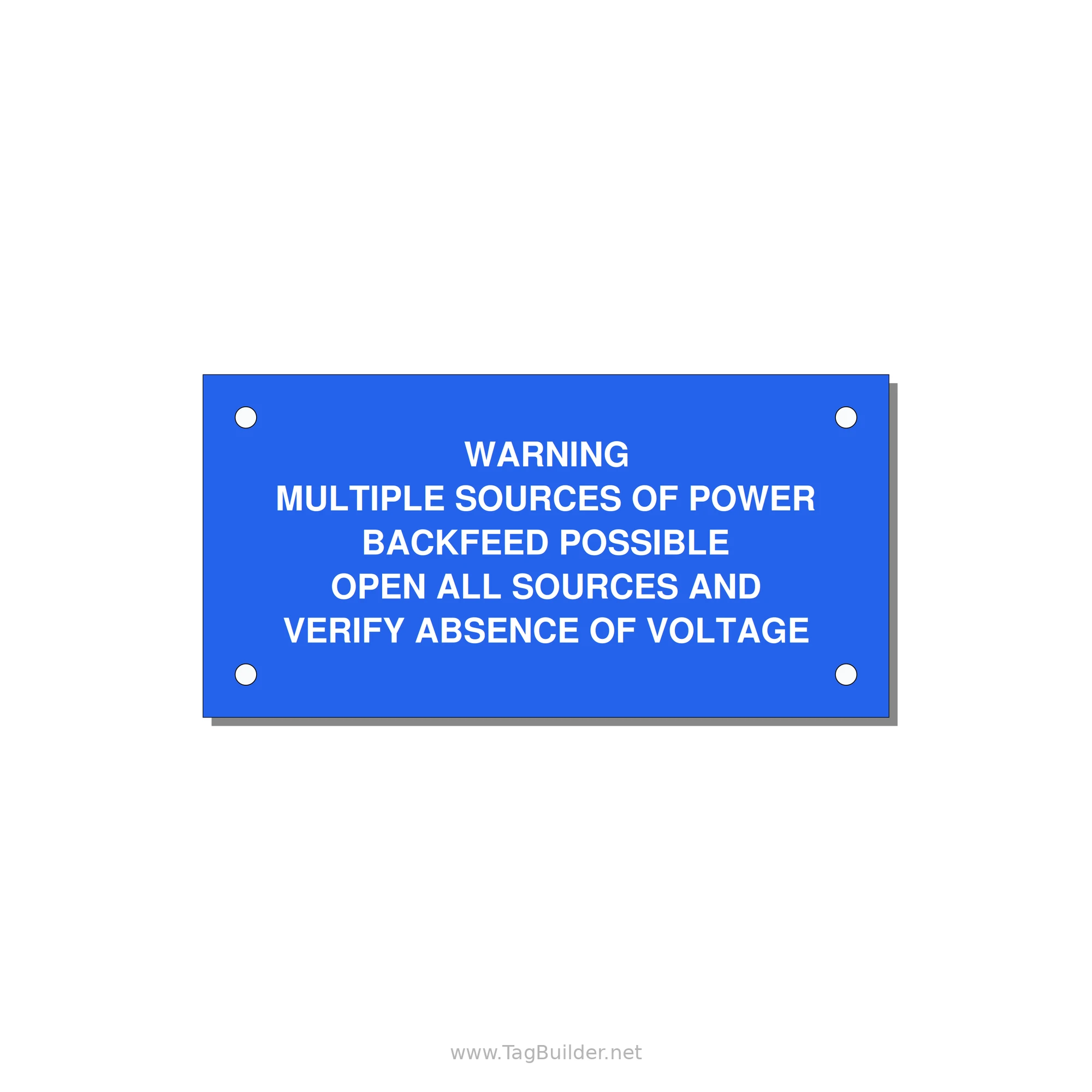 Multiple Power Sources Label (Backfeed Warning) — 4x2" White on Blue, Holes