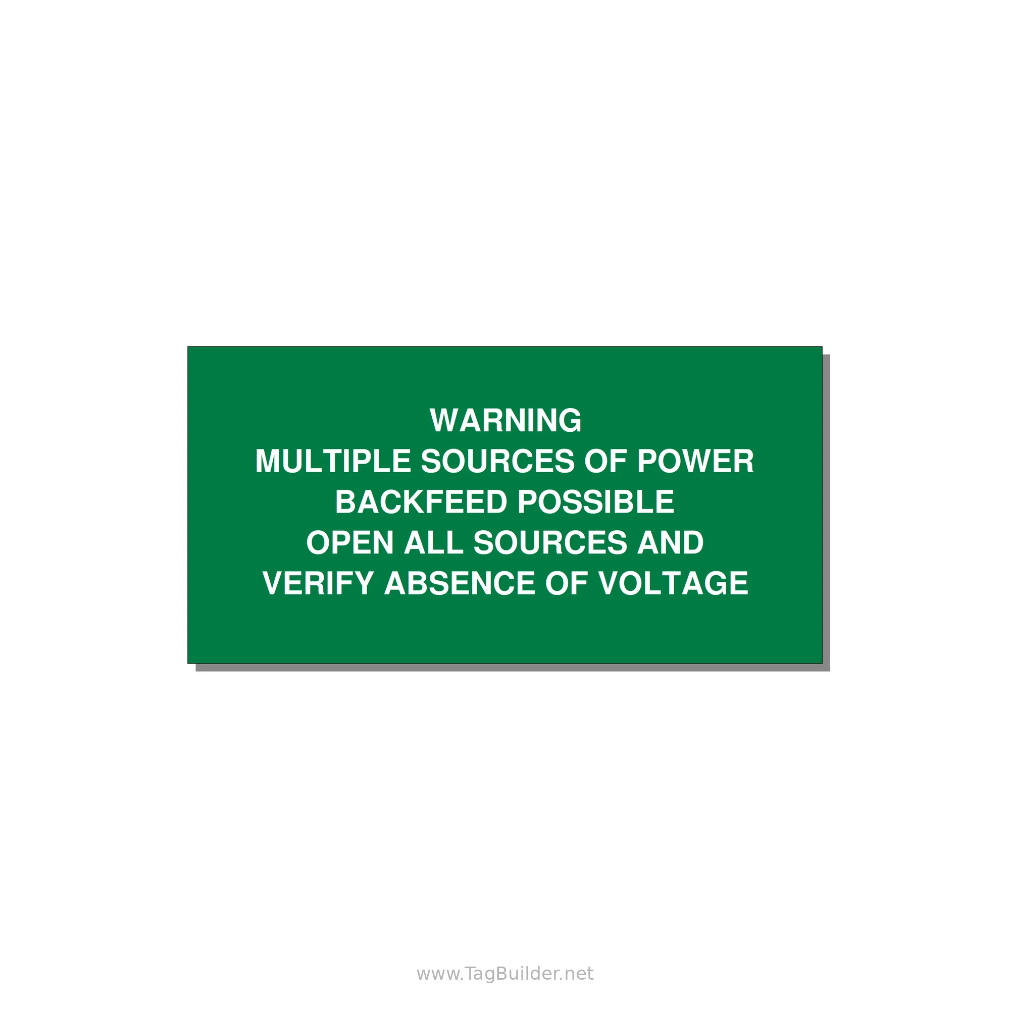 Multiple Power Sources Label (Backfeed Warning) — 4x2" White on Green, Adhesive