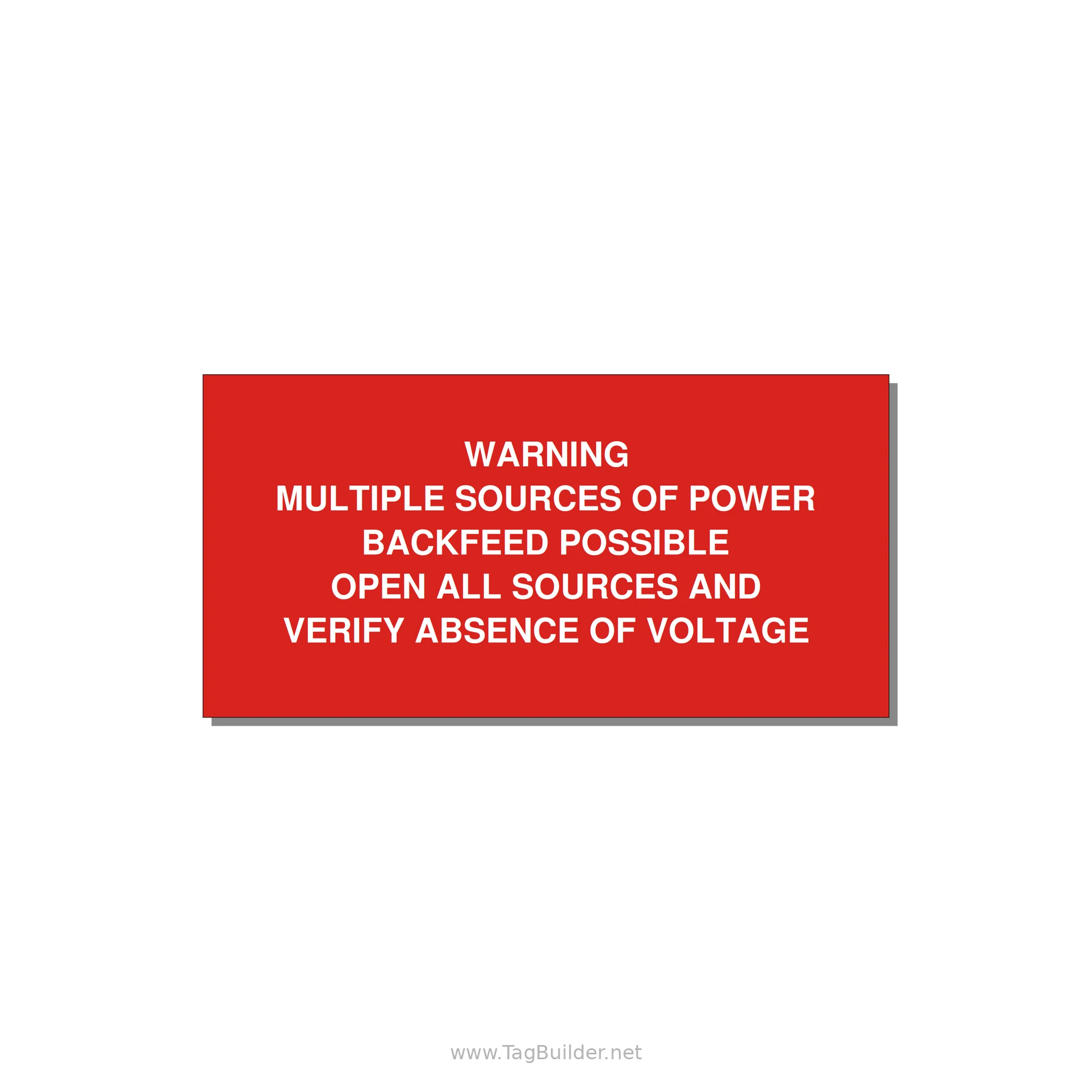 Multiple Power Sources Label (Backfeed Warning) — 4x2" White on Red, Adhesive