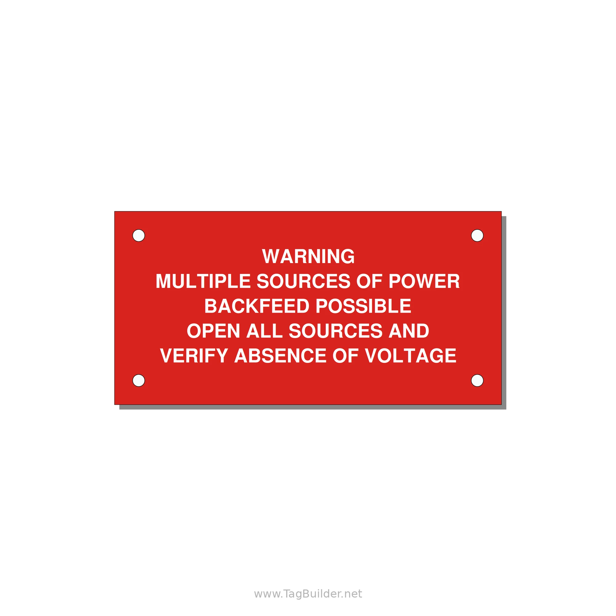 Multiple Power Sources Label (Backfeed Warning) — 4x2" White on Red, Holes