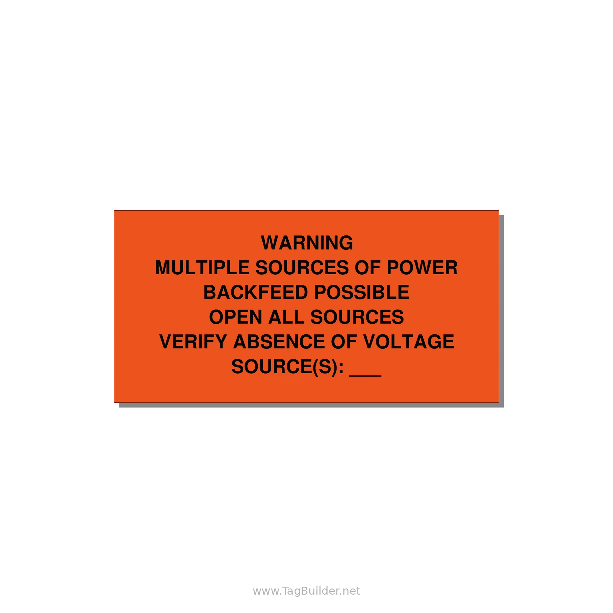 Multiple Power Sources Label (Backfeed Warning) — 6x3" Black on Orange, Adhesive