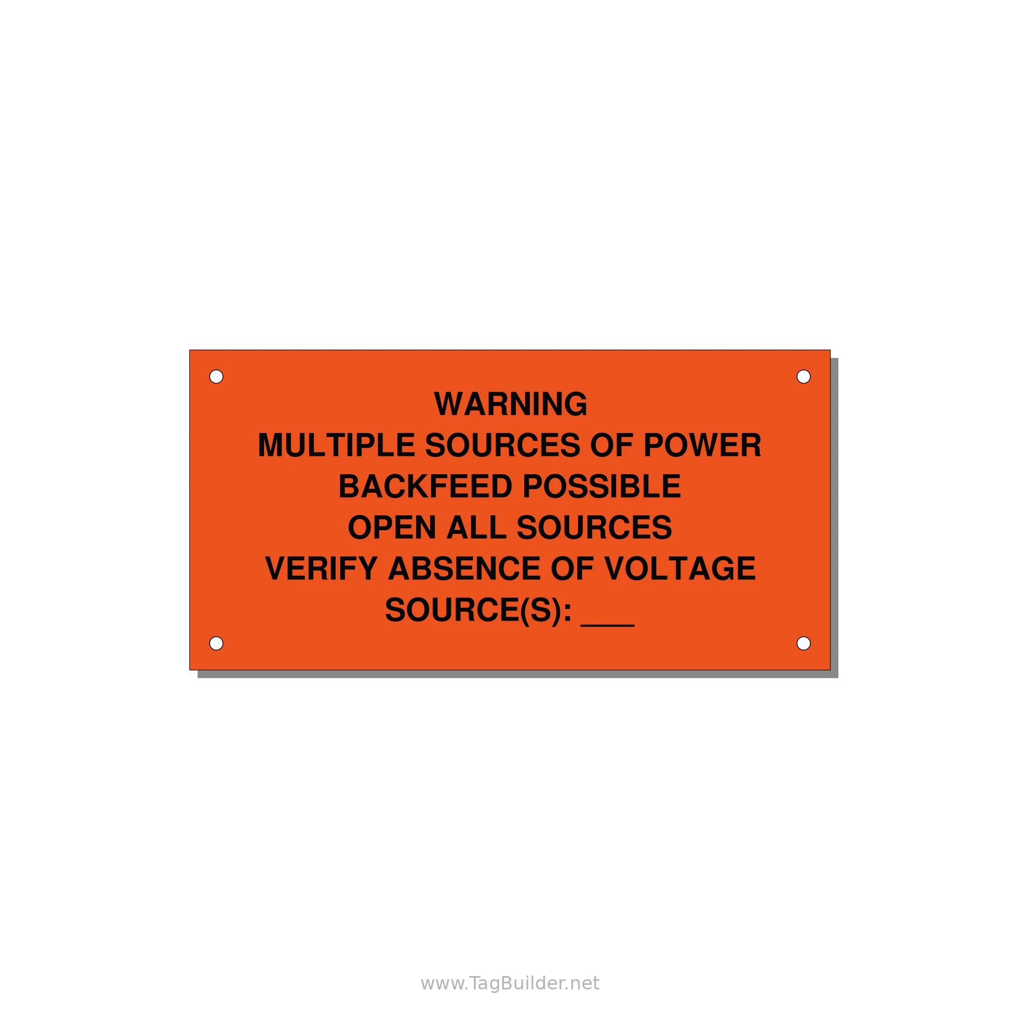 Multiple Power Sources Label (Backfeed Warning) — 6x3" Black on Orange, Holes