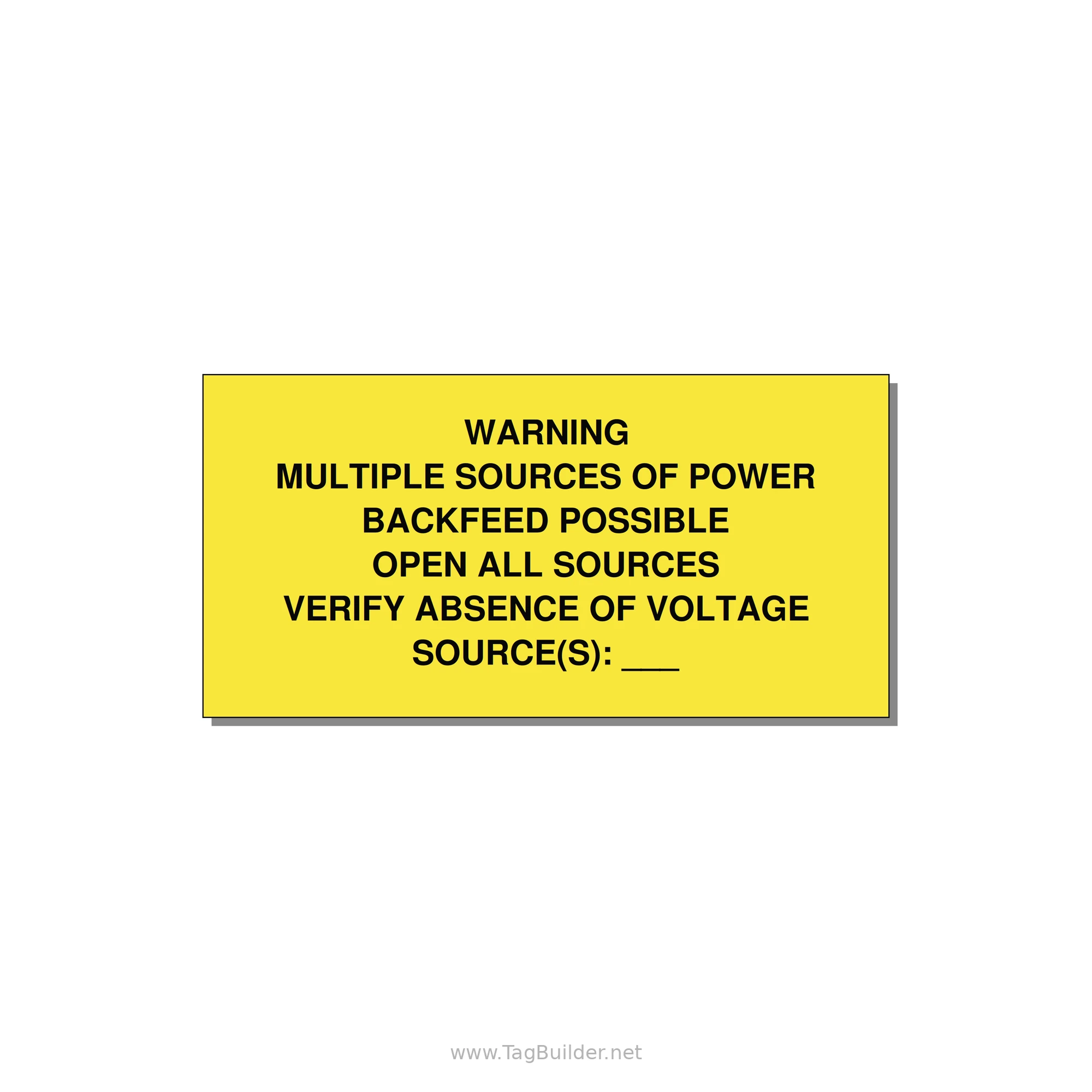 Multiple Power Sources Label (Backfeed Warning) — 6x3" Black on Yellow, Adhesive
