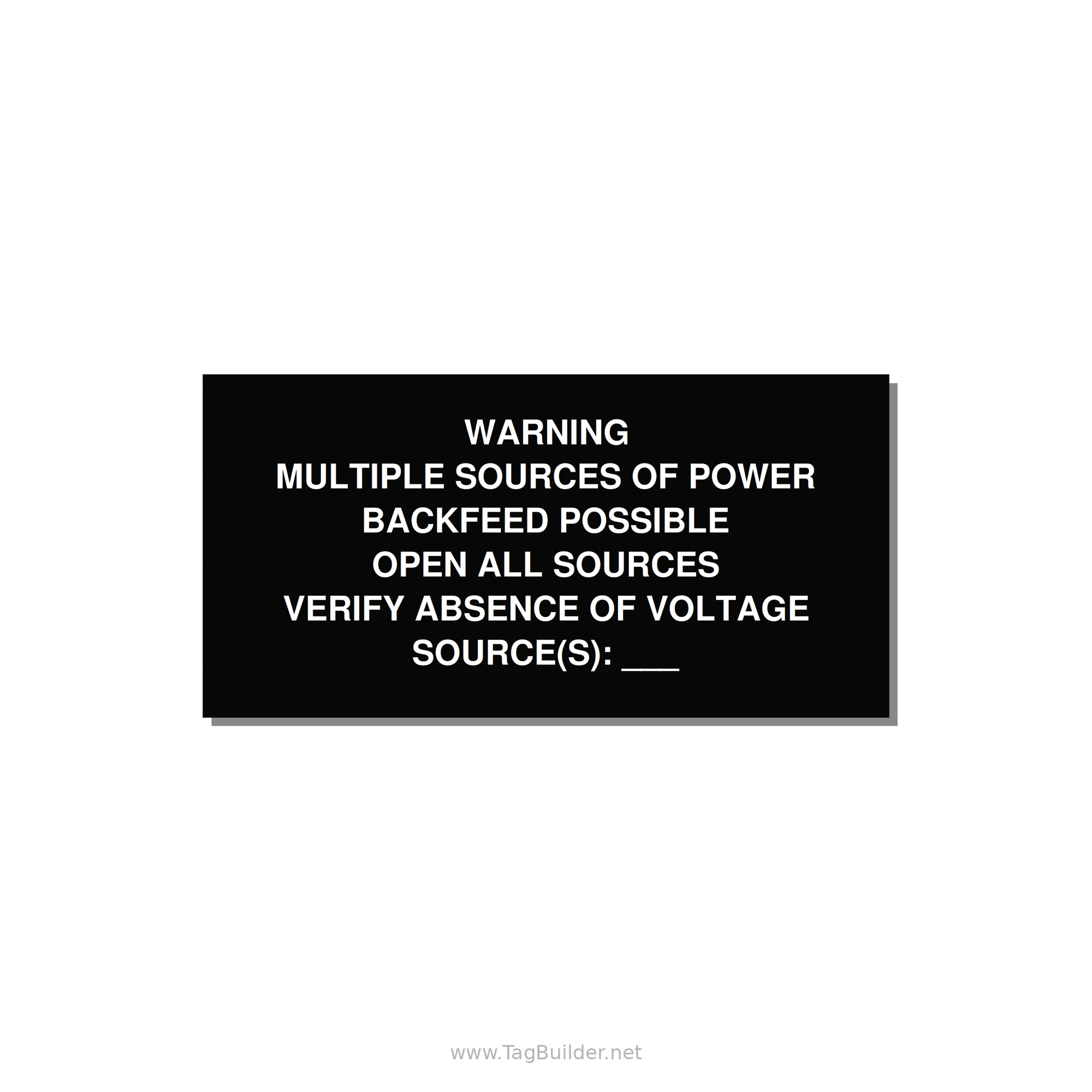 Multiple Power Sources Label (Backfeed Warning) — 6x3" White on Black, Adhesive
