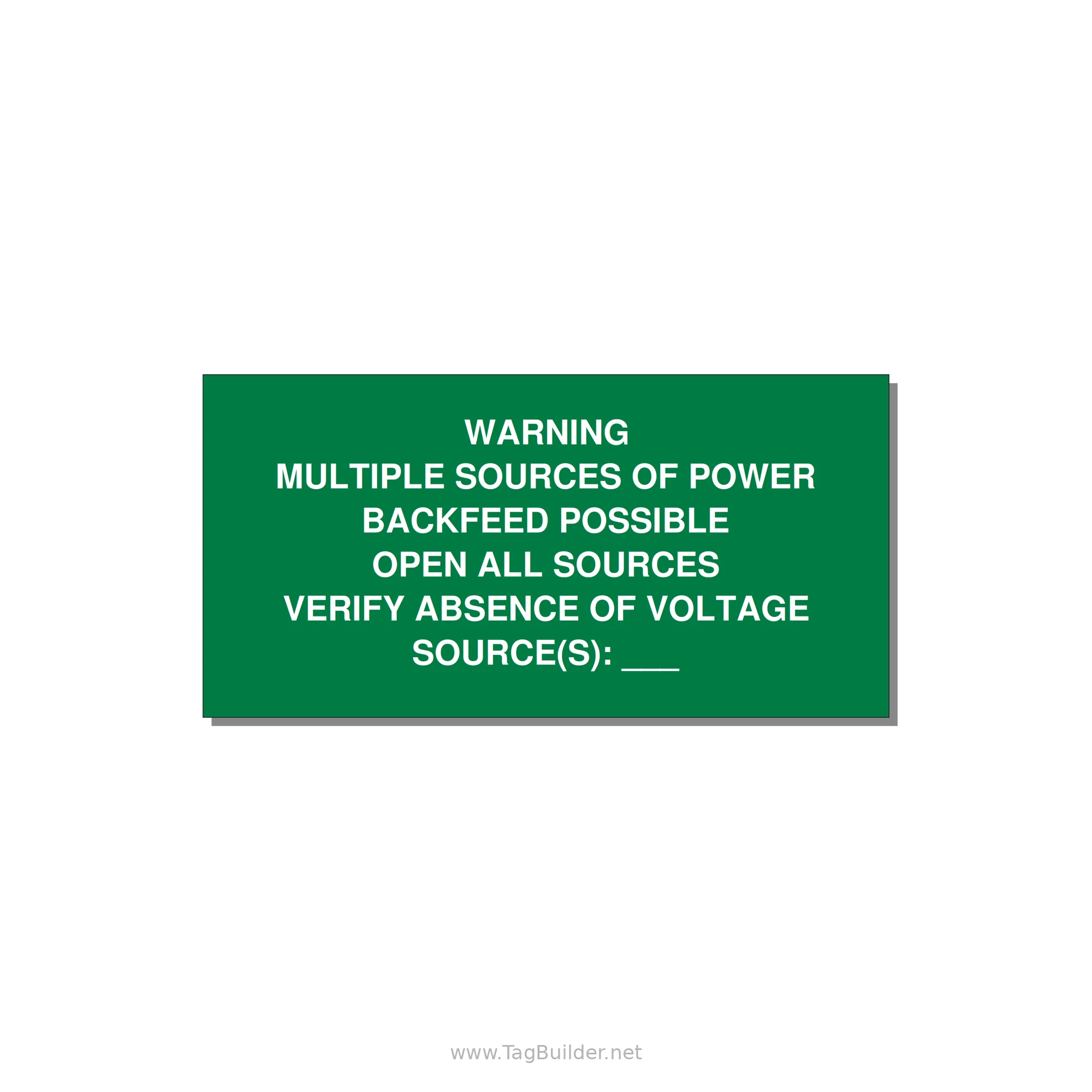Multiple Power Sources Label (Backfeed Warning) — 6x3" White on Green, Adhesive