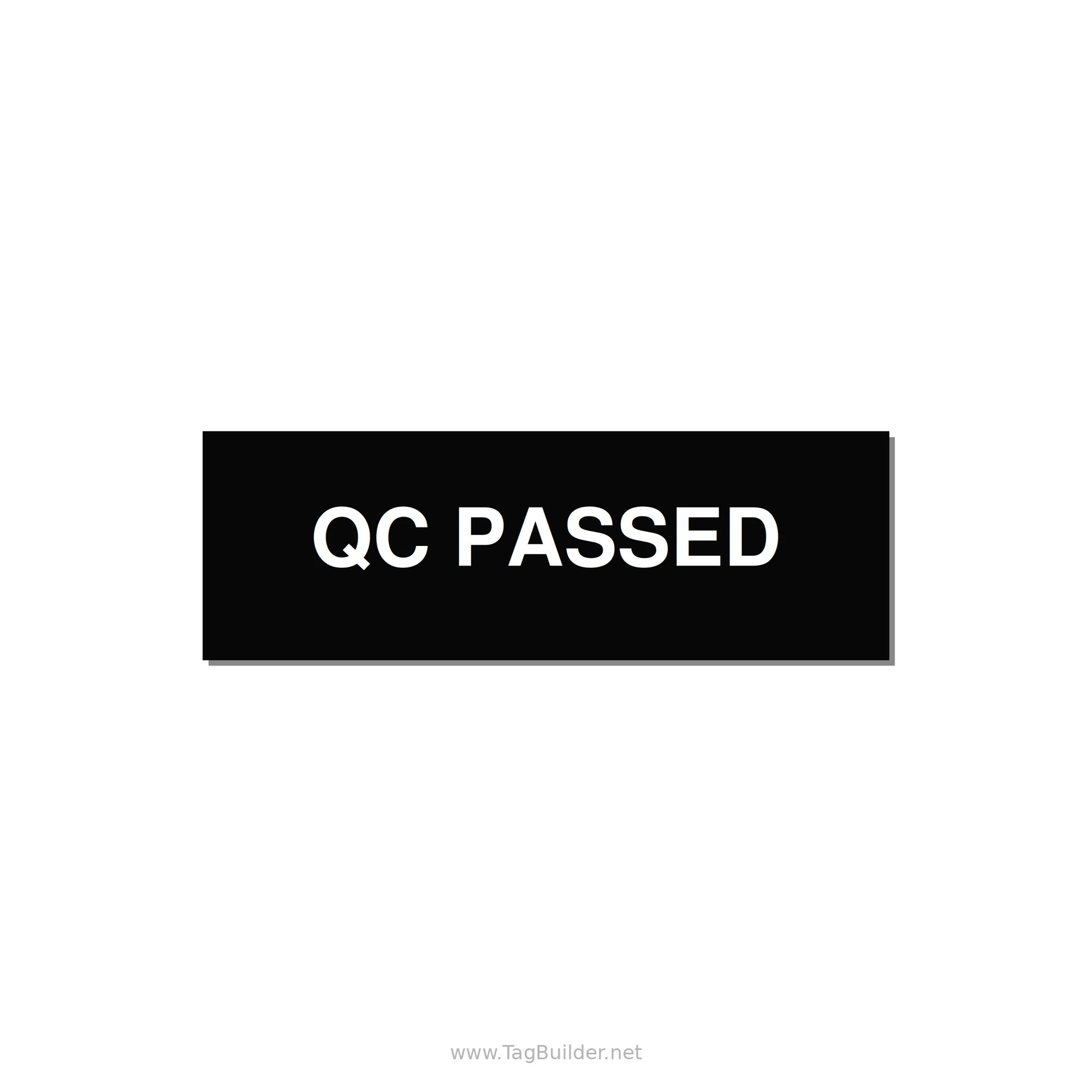 QC Passed Label – OEM Manufacturing — 3x1" White on Black, Holes