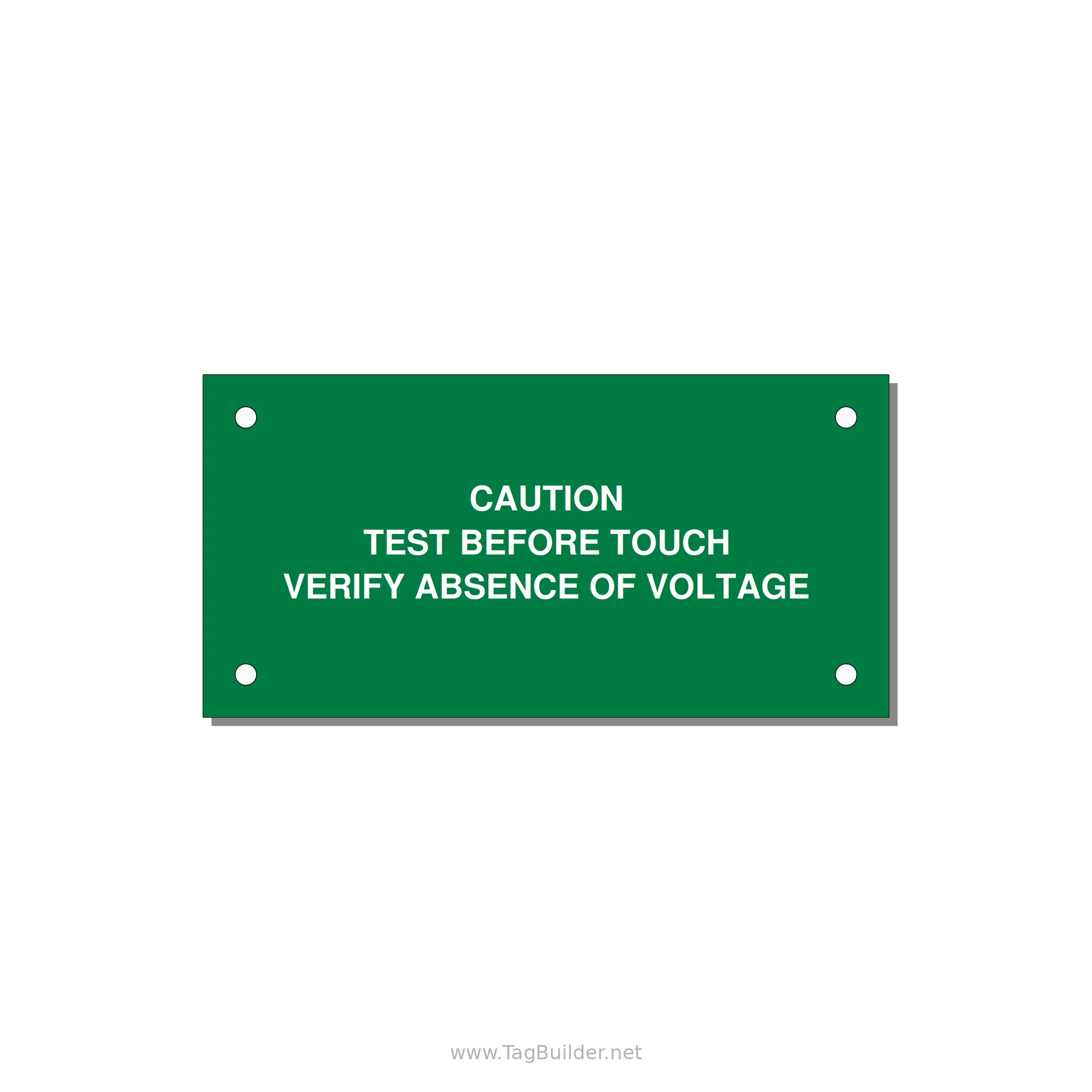 Test Before Touch Label — 4x2" White on Green, Holes