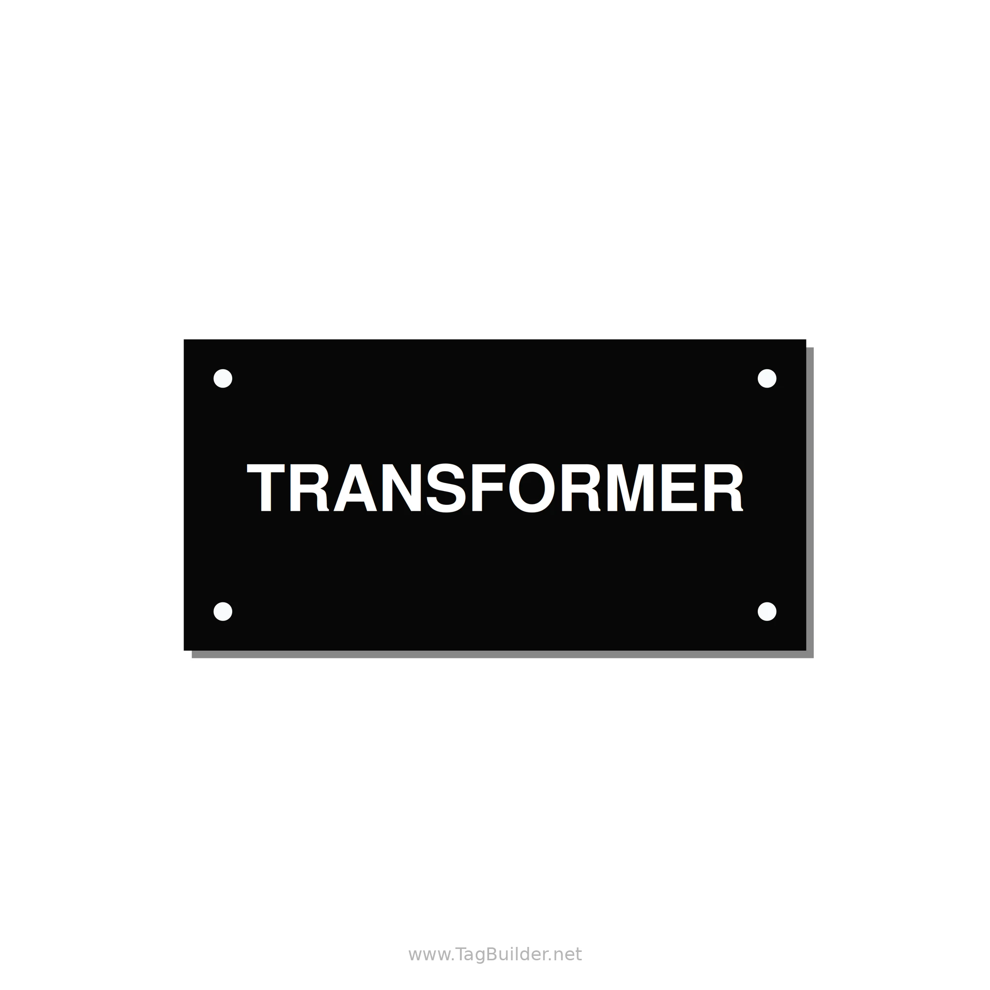 Transformer Label – OEM Power Equipment — 4x2" White on Black, Holes