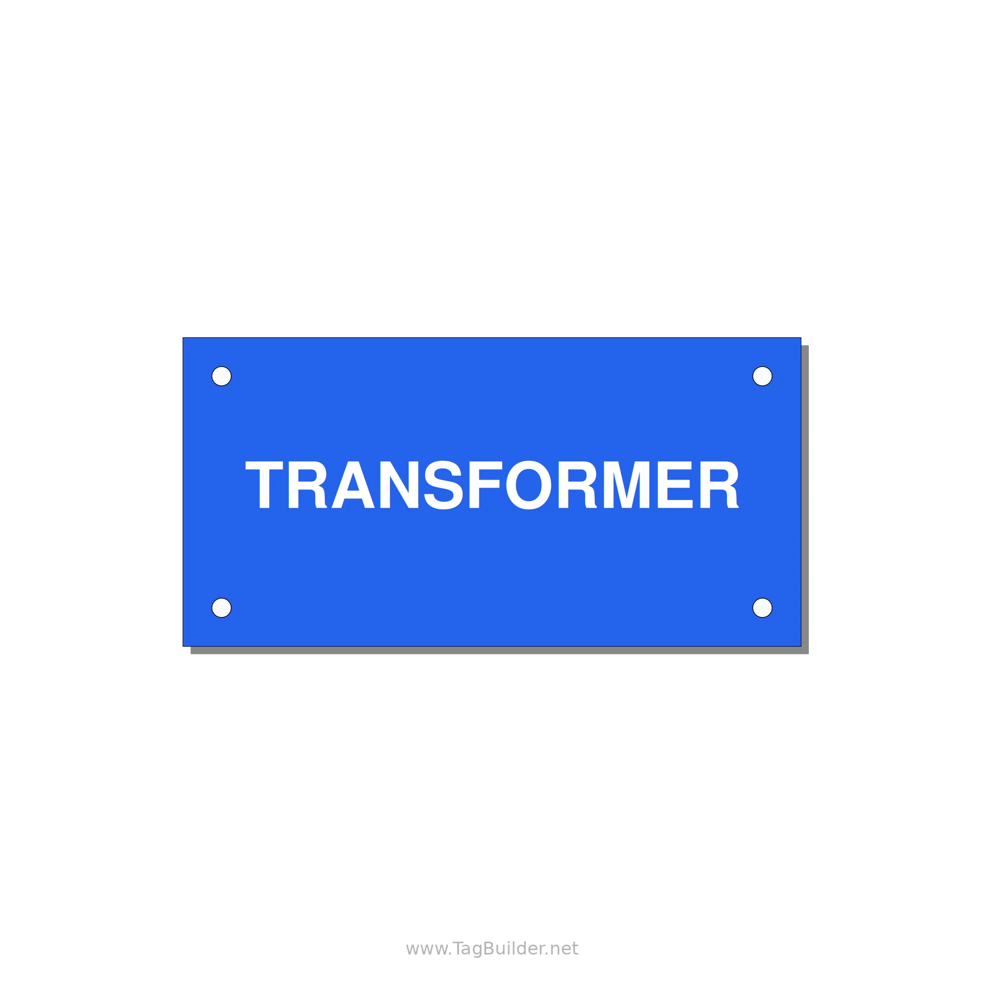 Transformer Label – OEM Power Equipment — 4x2" White on Blue, Holes