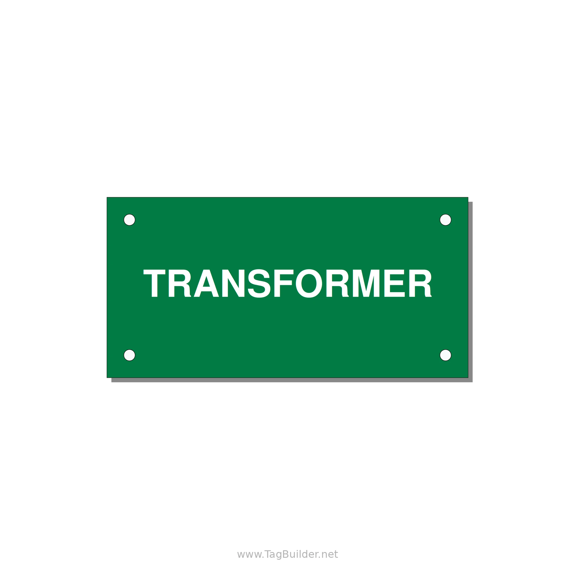 Transformer Label – OEM Power Equipment — 4x2" White on Green, Holes