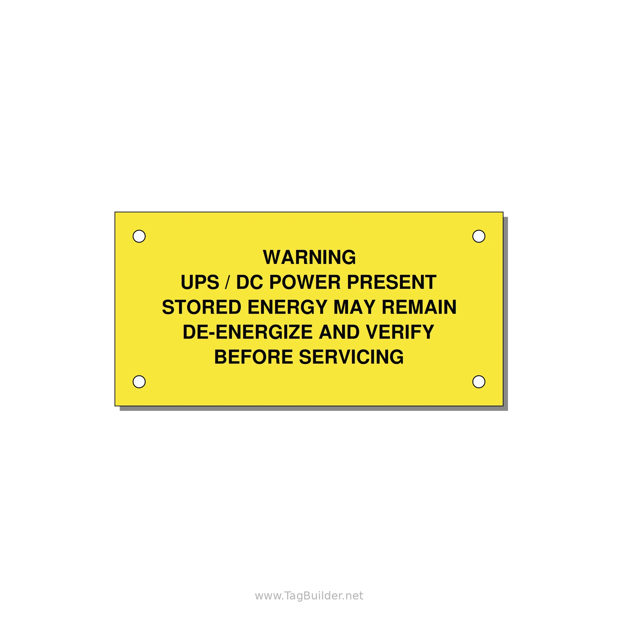 UPS / DC Power Present Label — 4x2" Black on Yellow, Holes