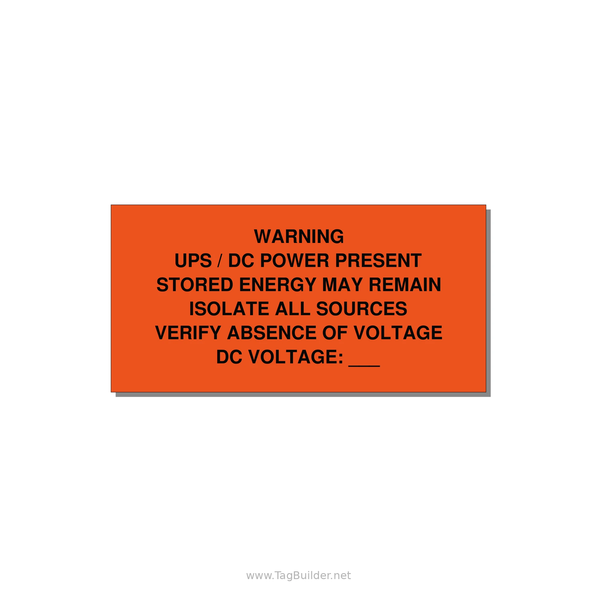 UPS / DC Power Present Label — 6x3" Black on Orange, Adhesive