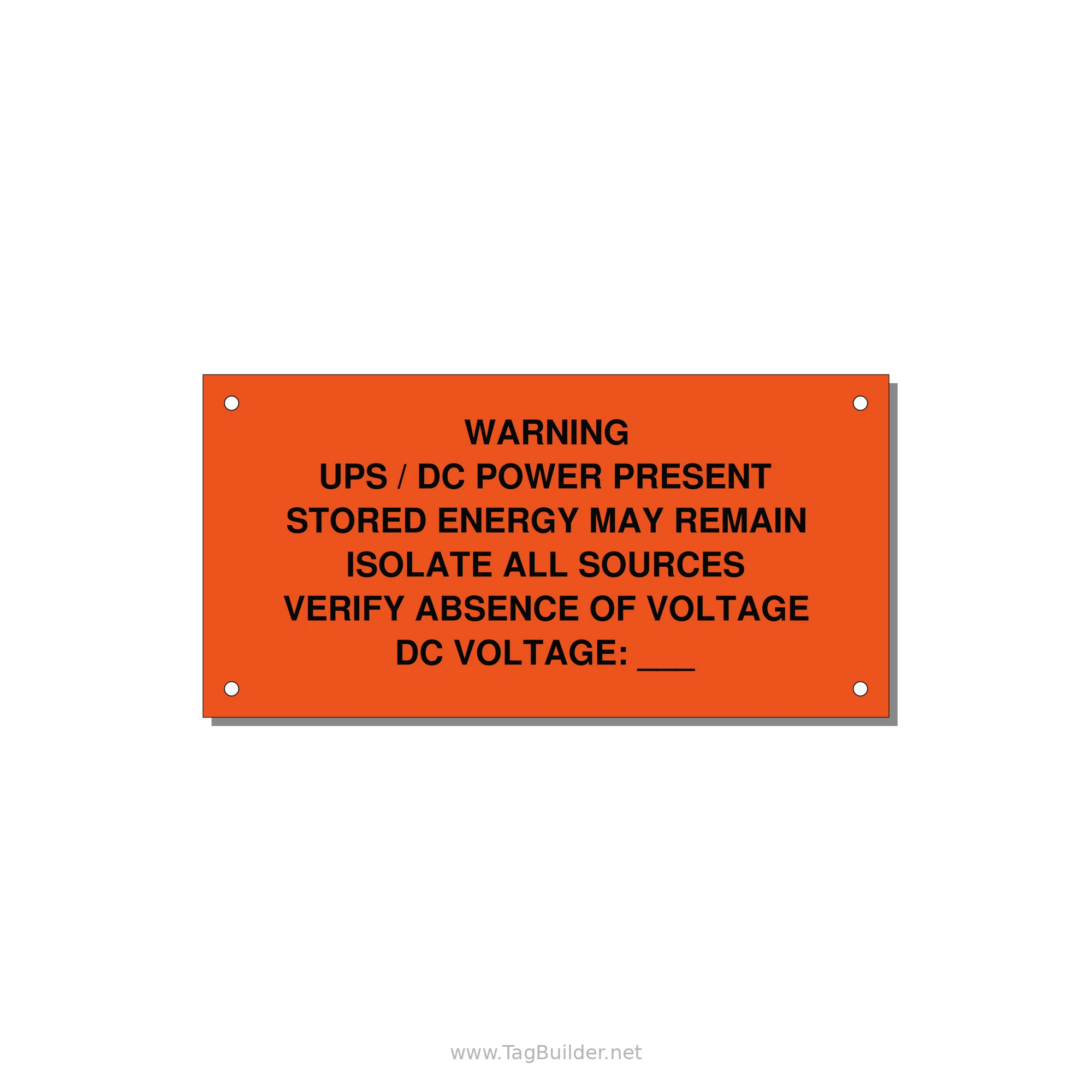 UPS / DC Power Present Label — 6x3" Black on Orange, Holes