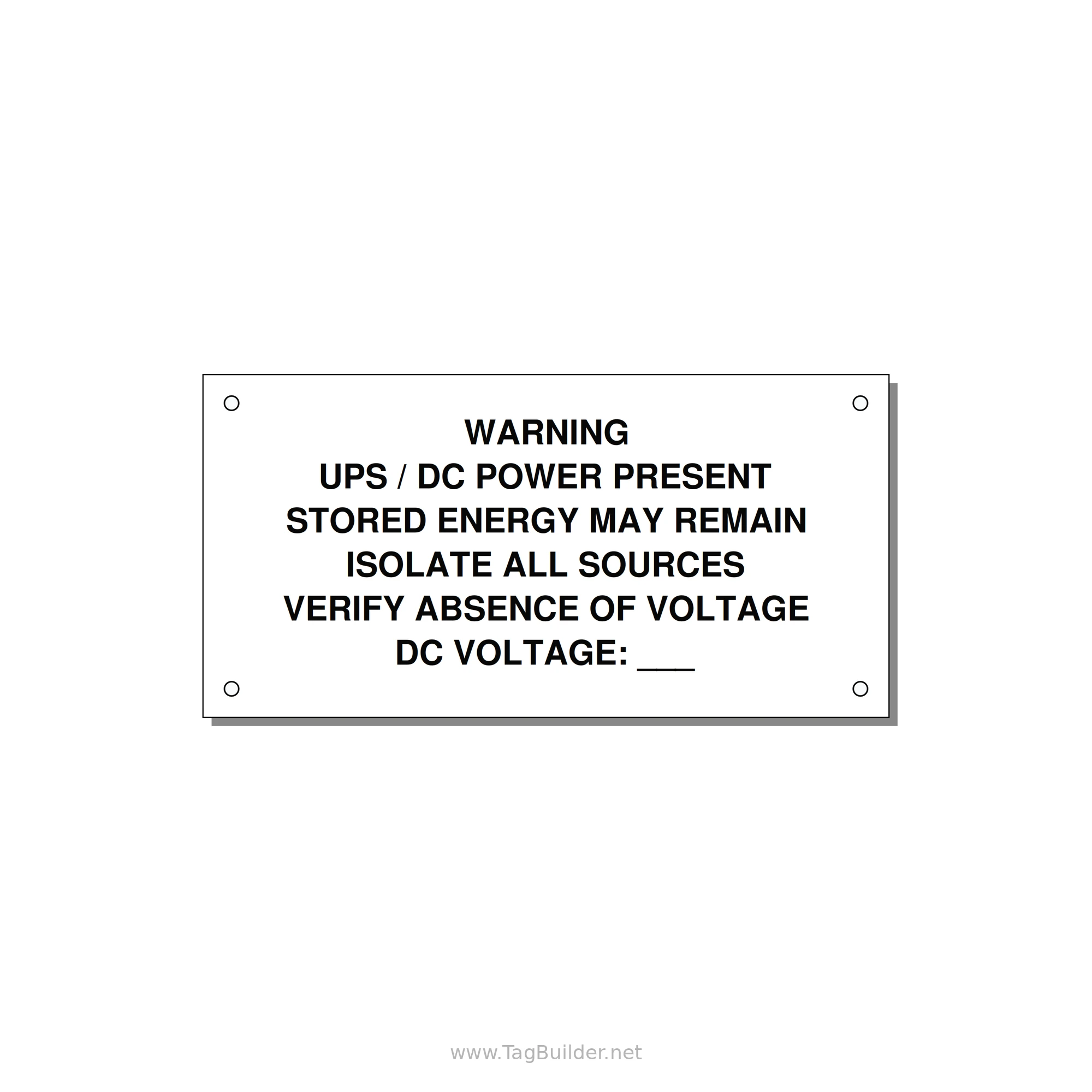 UPS / DC Power Present Label — 6x3" Black on White, Holes