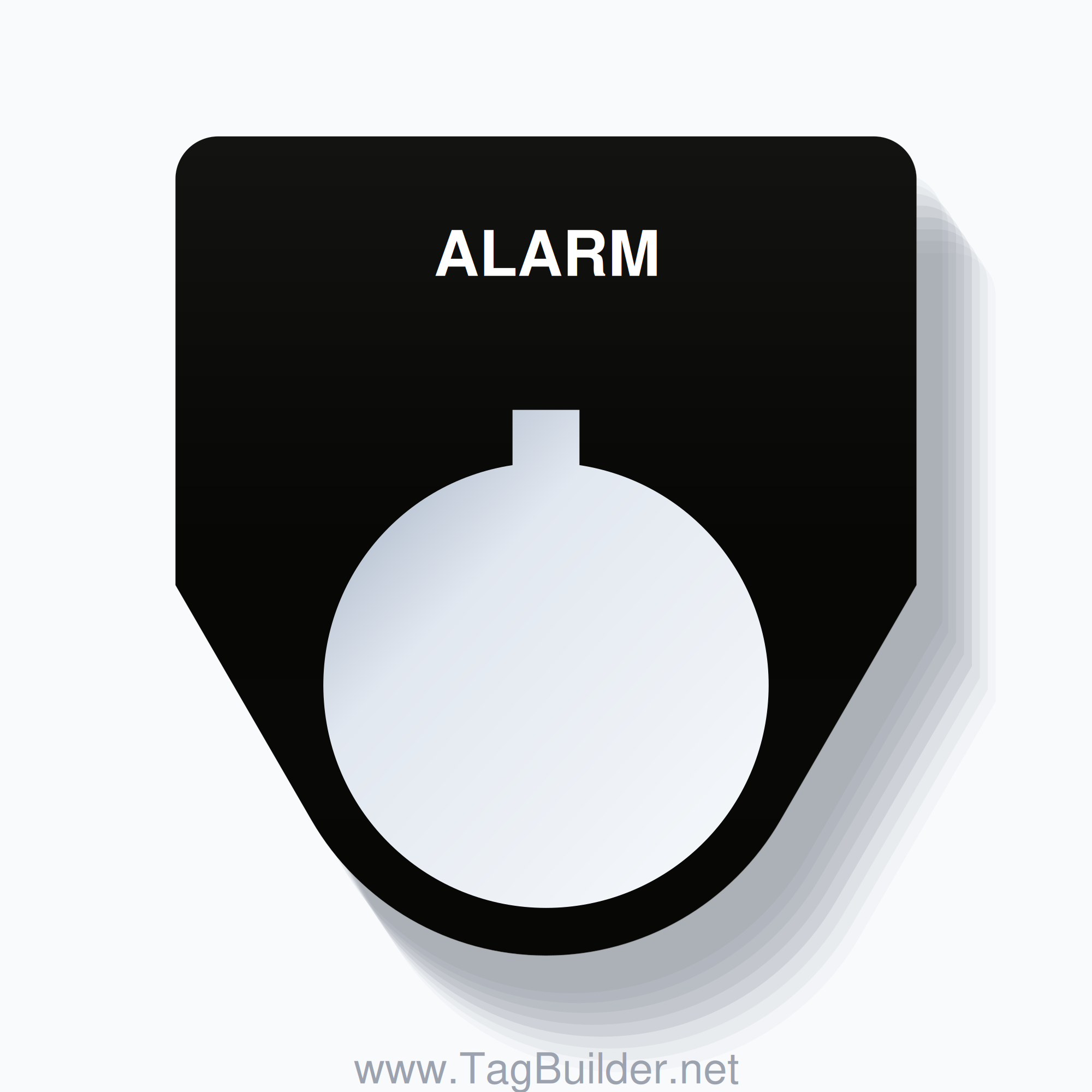22mm Ring Tag – ALARM, Single-Line Traditional, Allen-Bradley Compatible, White on Black