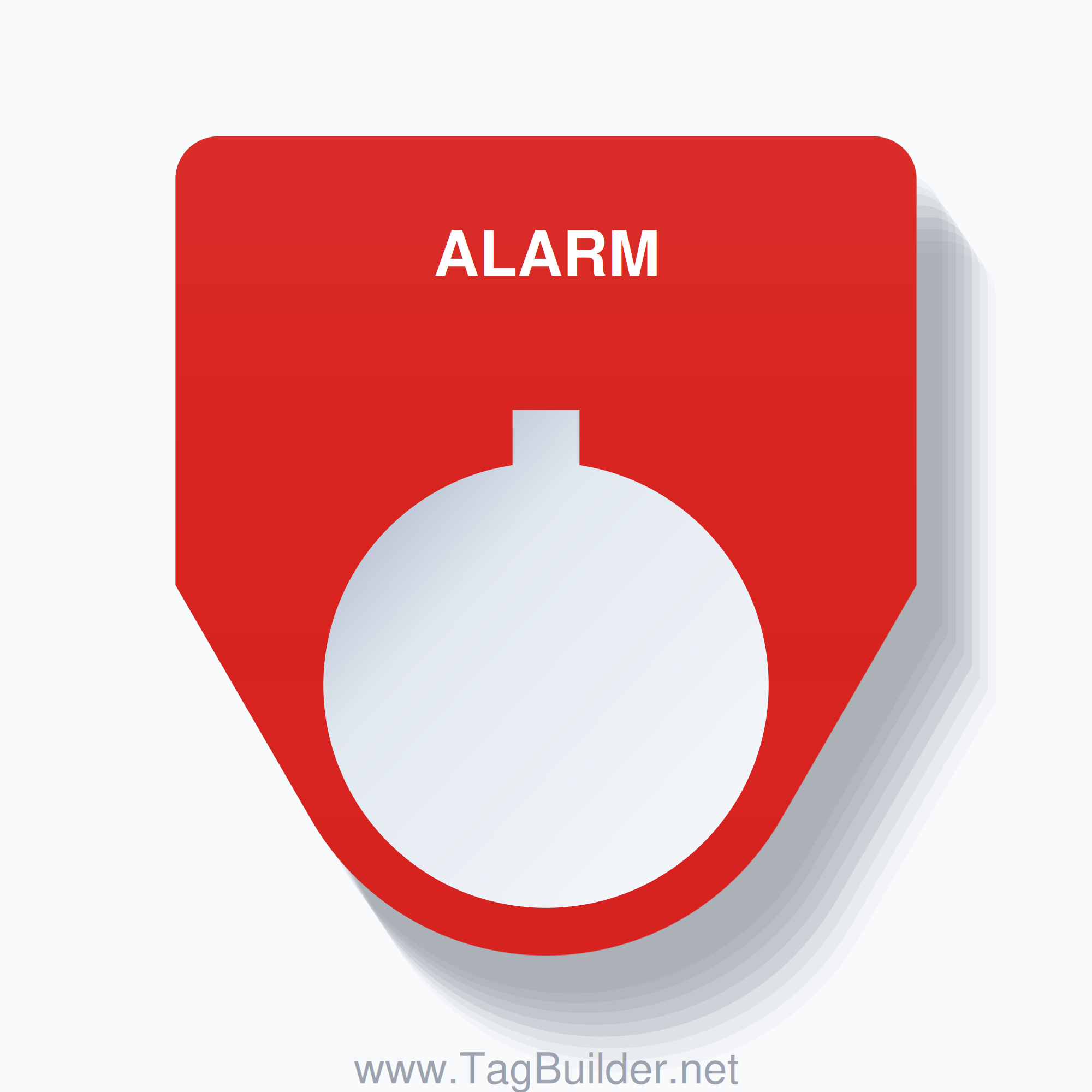 22mm Ring Tag – ALARM, Single-Line Traditional, Allen-Bradley Compatible, White on Red