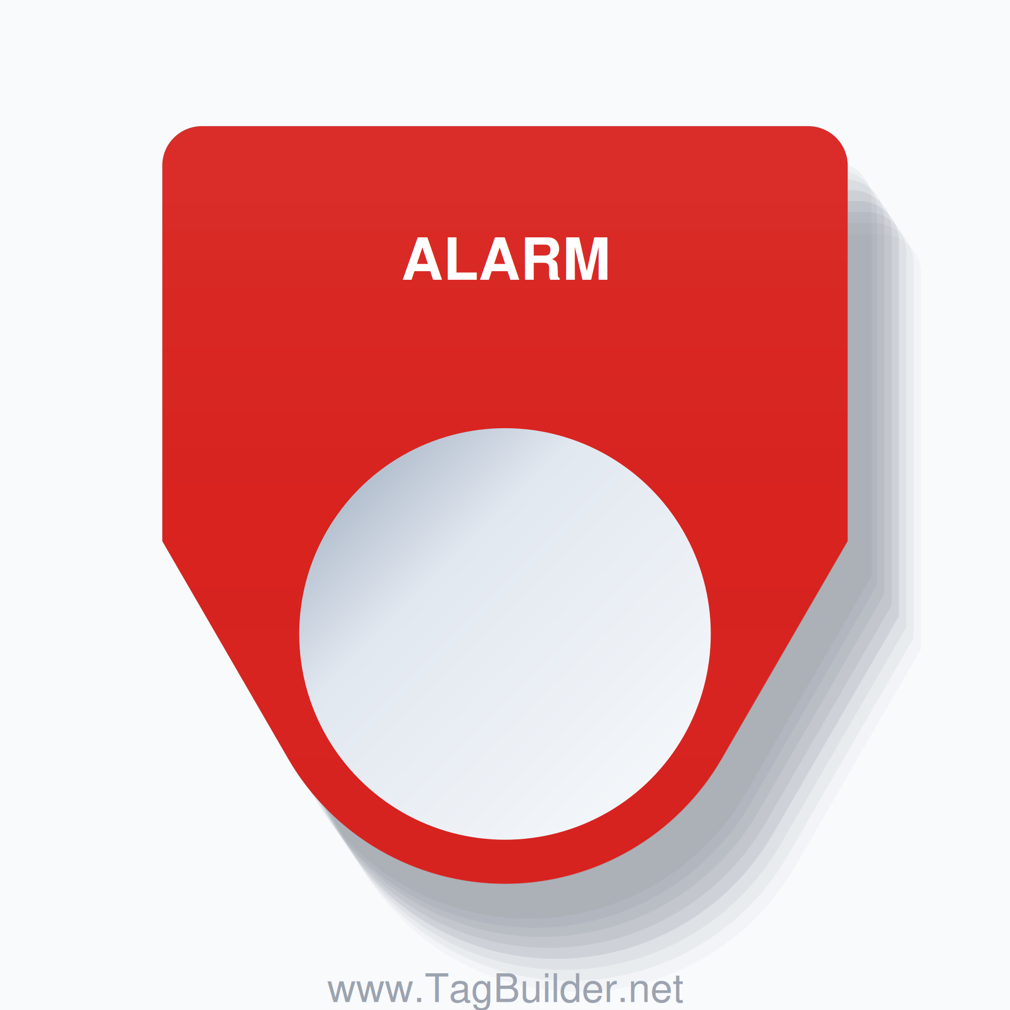 22mm Ring Tag – ALARM, Single-Line Traditional, White on Red