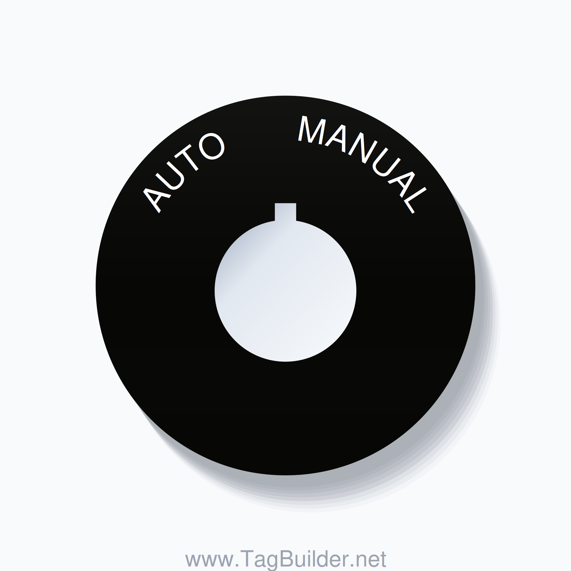 22mm Ring Tag – AUTO       MANUAL, Single-Line 60mm Round, Allen-Bradley Compatible, White on Black