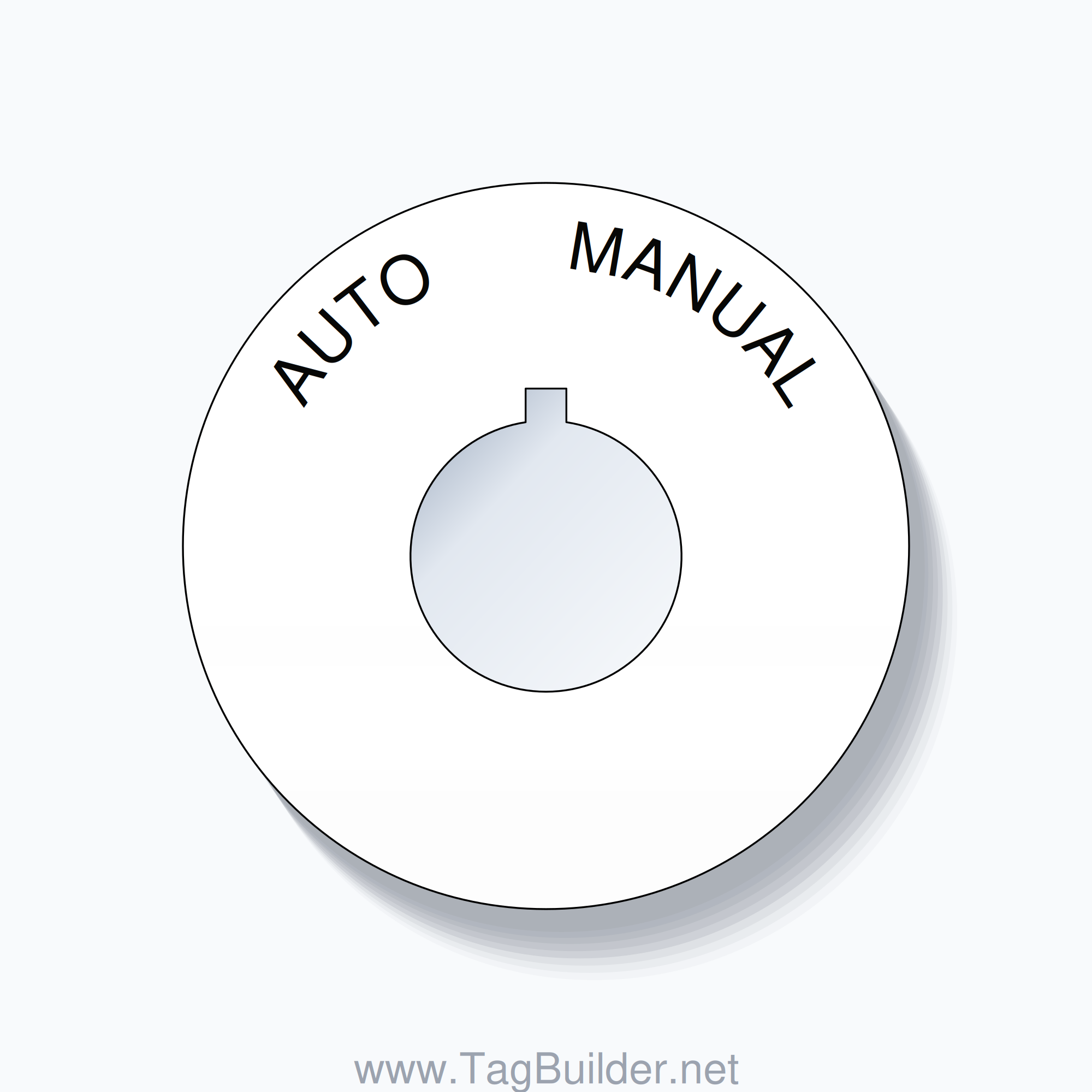 22mm Ring Tag – AUTO       MANUAL, Single-Line 60mm Round, Allen-Bradley Compatible, Black on White