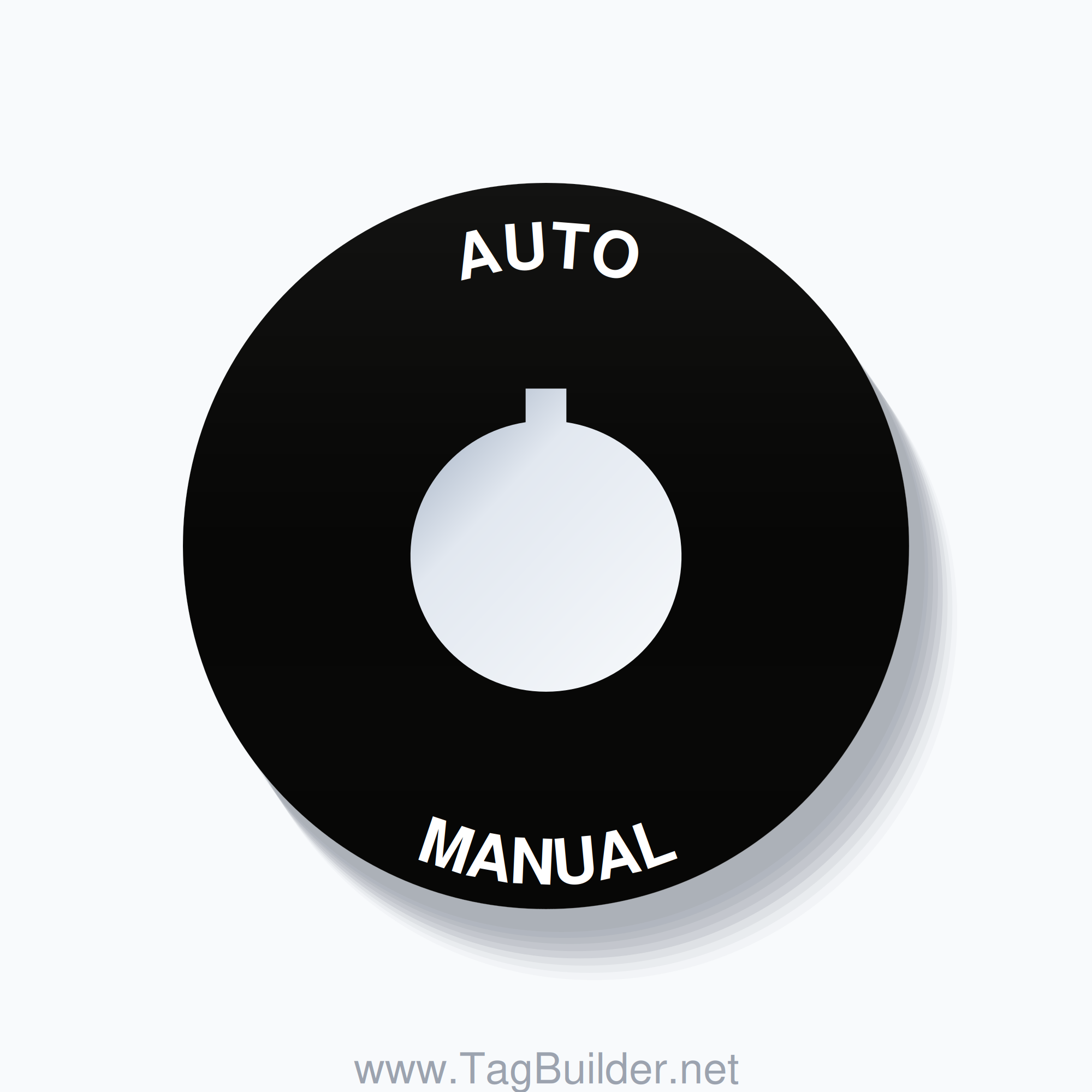 22mm Ring Tag – AUTO MANUAL, Single-Line 60mm Round, Allen-Bradley Compatible, White on Black