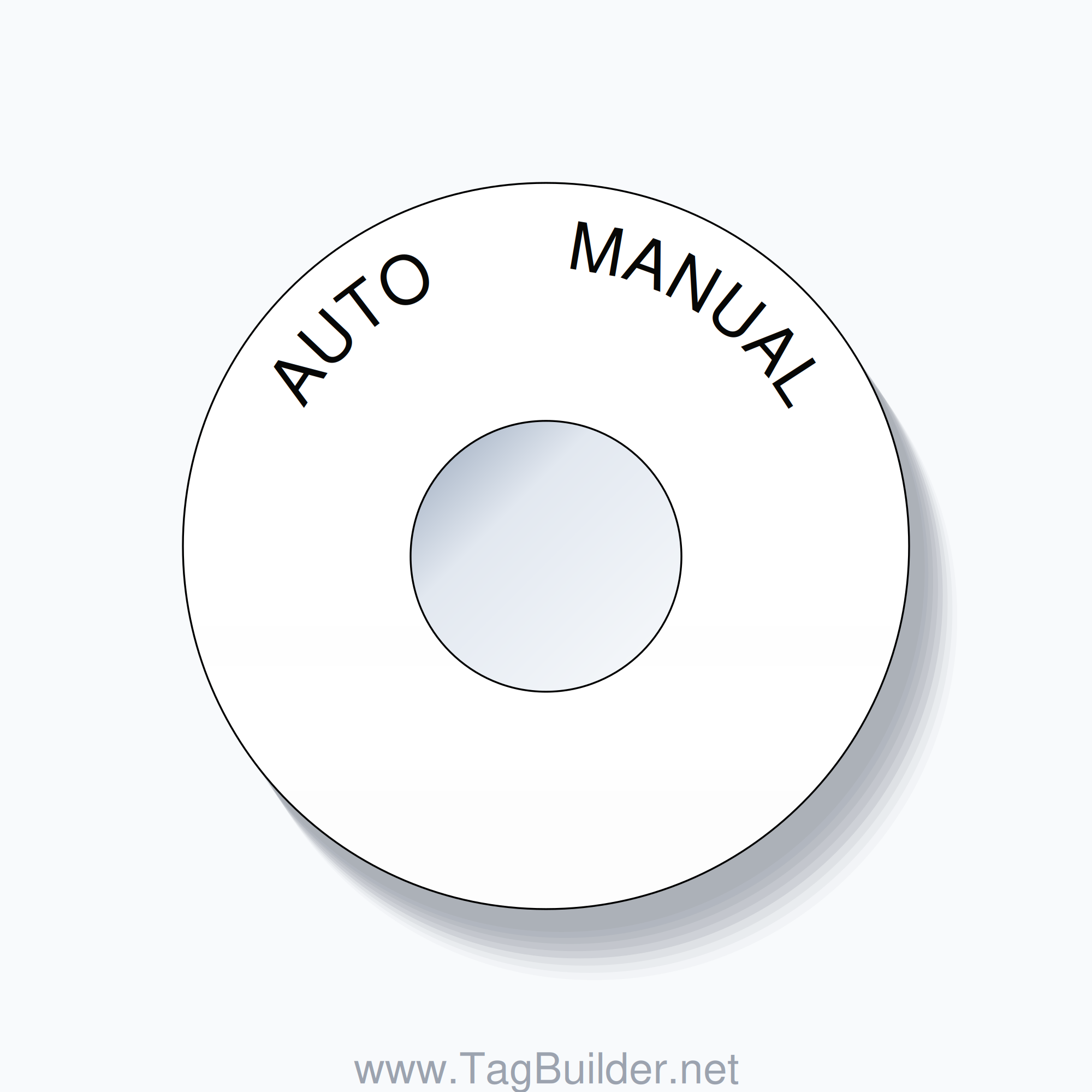 22mm Ring Tag – AUTO       MANUAL, Single-Line 60mm Round, Black on White