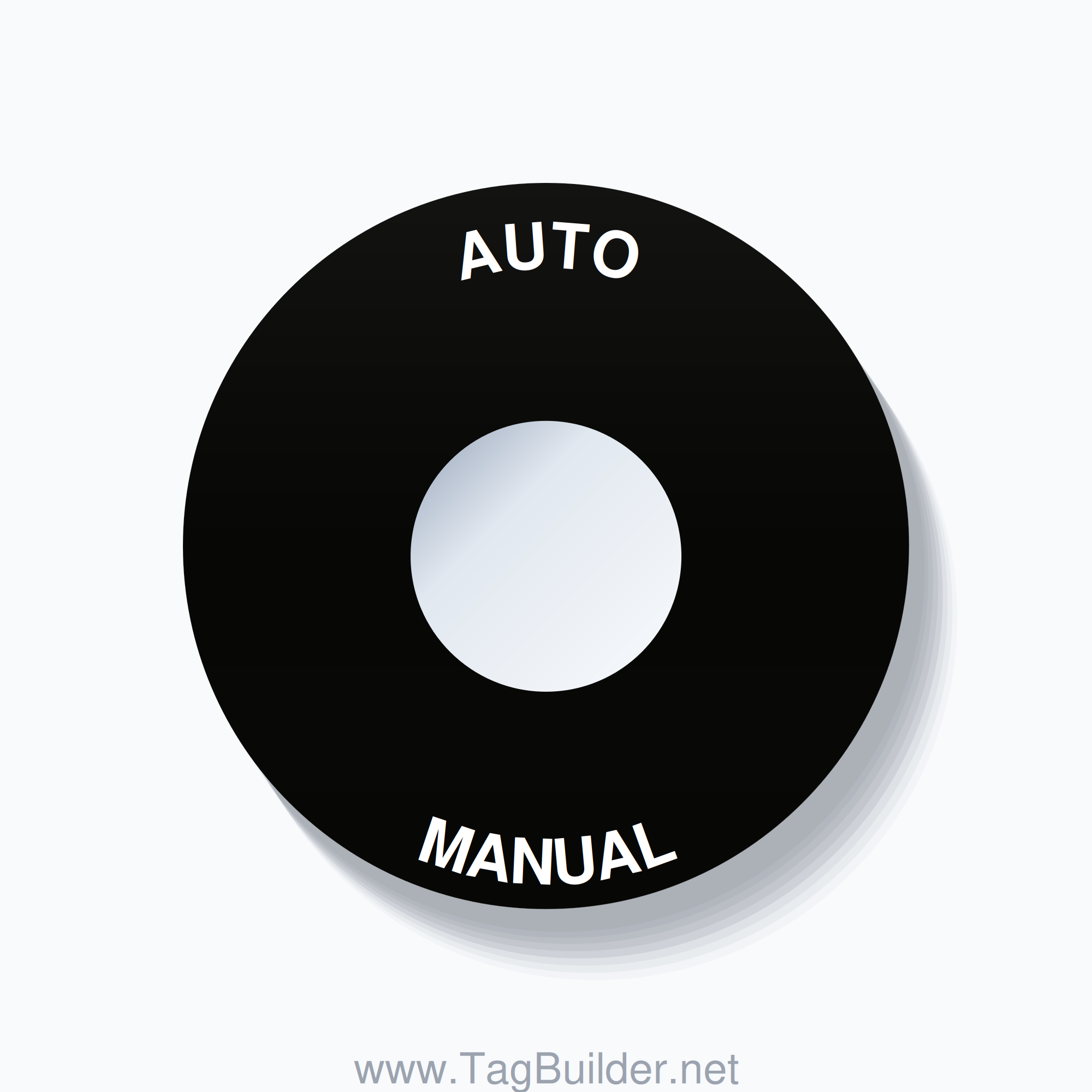 22mm Ring Tag – AUTO MANUAL, Single-Line 60mm Round, White on Black