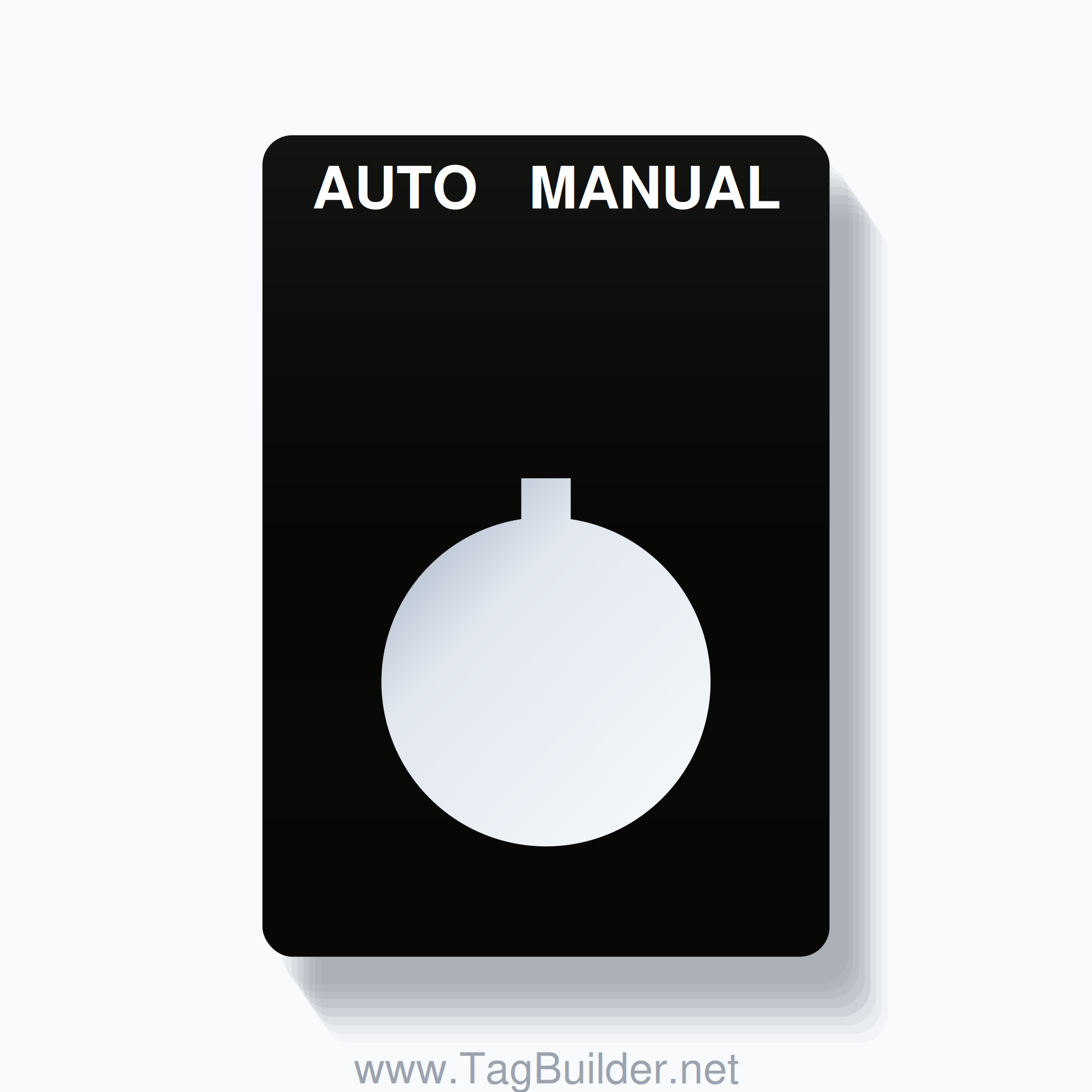 22mm Ring Tag – AUTO MANUAL, Two-Line Rounded, Allen-Bradley Compatible, White on Black