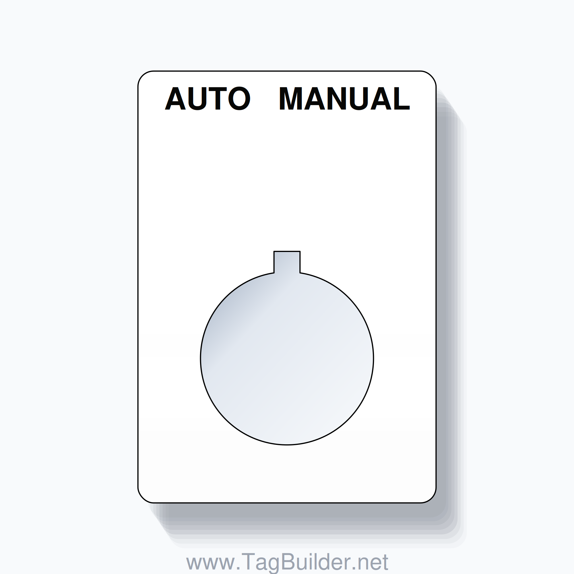 22mm Ring Tag – AUTO MANUAL, Two-Line Rounded, Allen-Bradley Compatible, Black on White