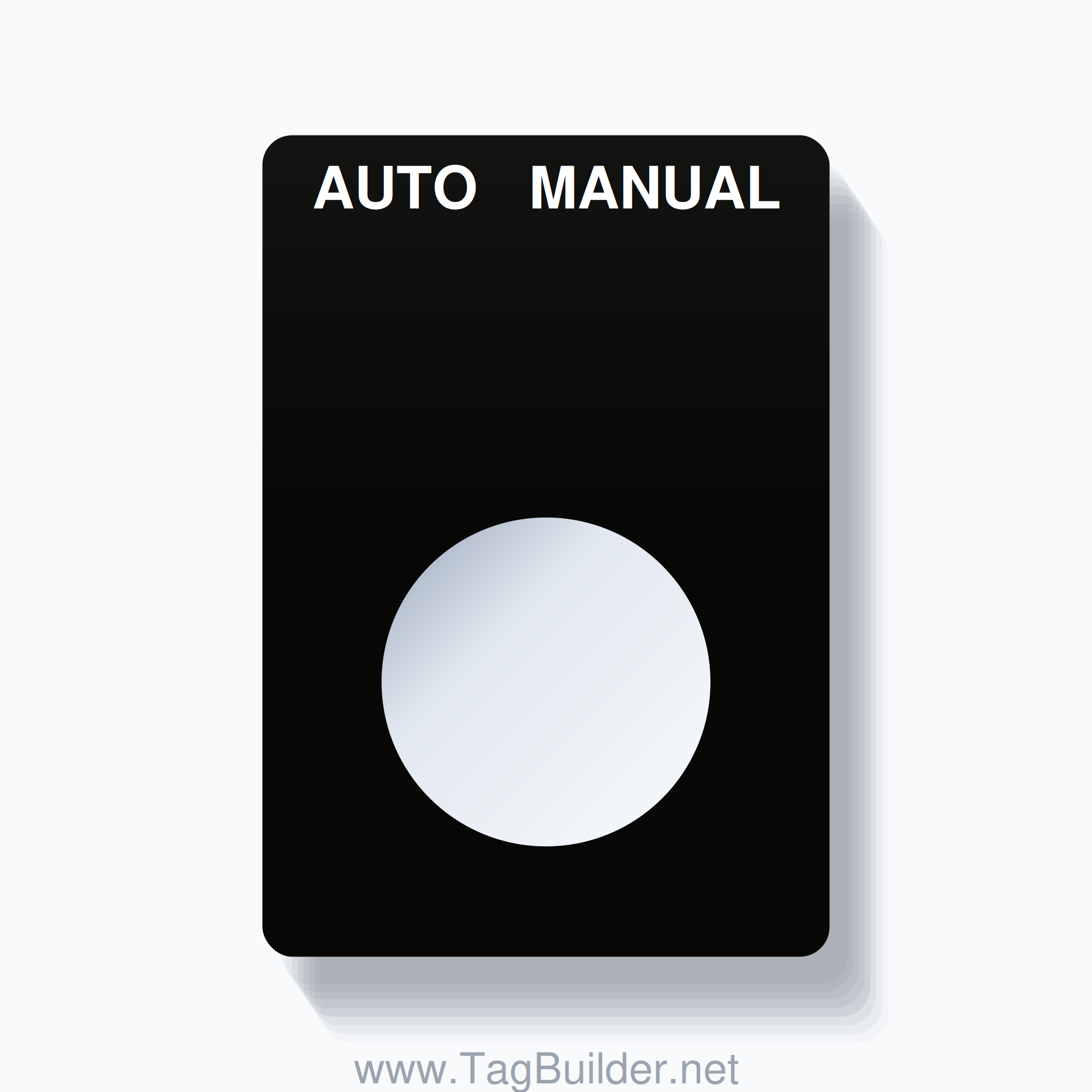 22mm Ring Tag – AUTO MANUAL, Two-Line Rounded, White on Black