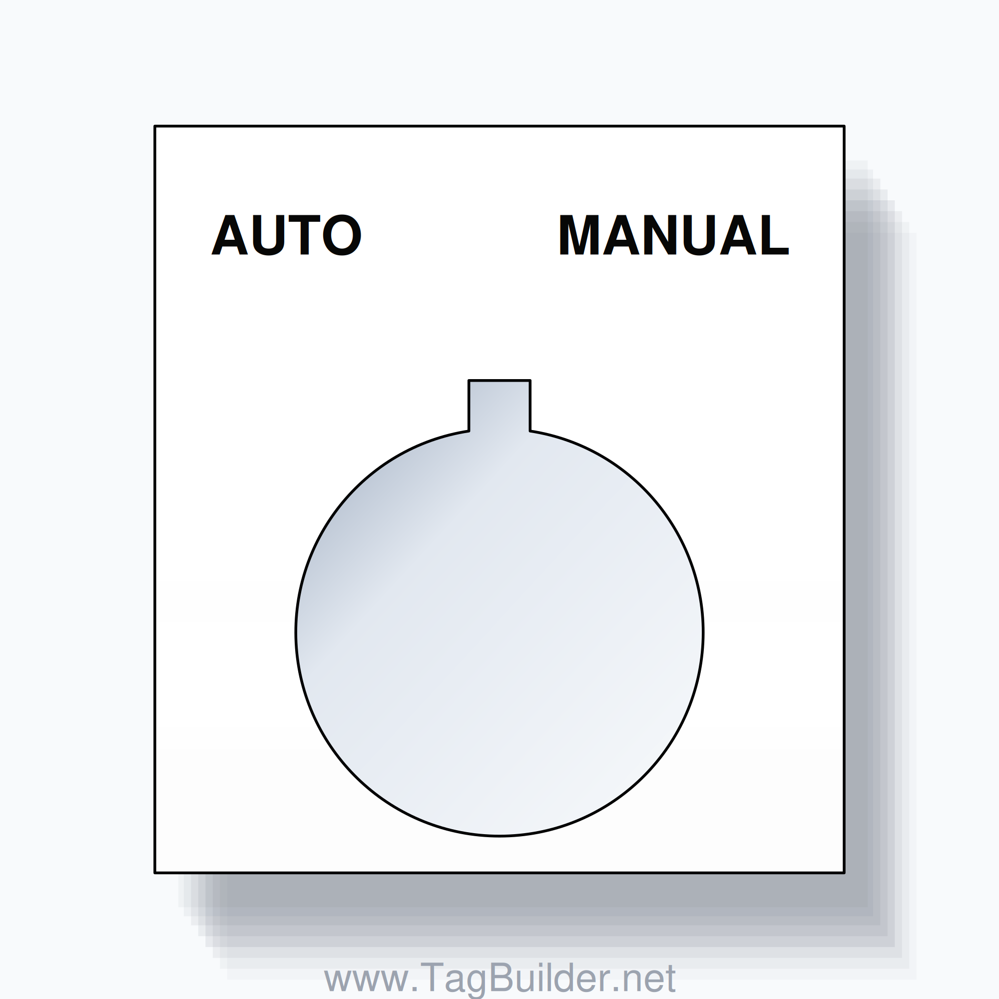 22mm Ring Tag – AUTO MANUAL, Two-Line Square, Allen-Bradley Compatible, Black on White