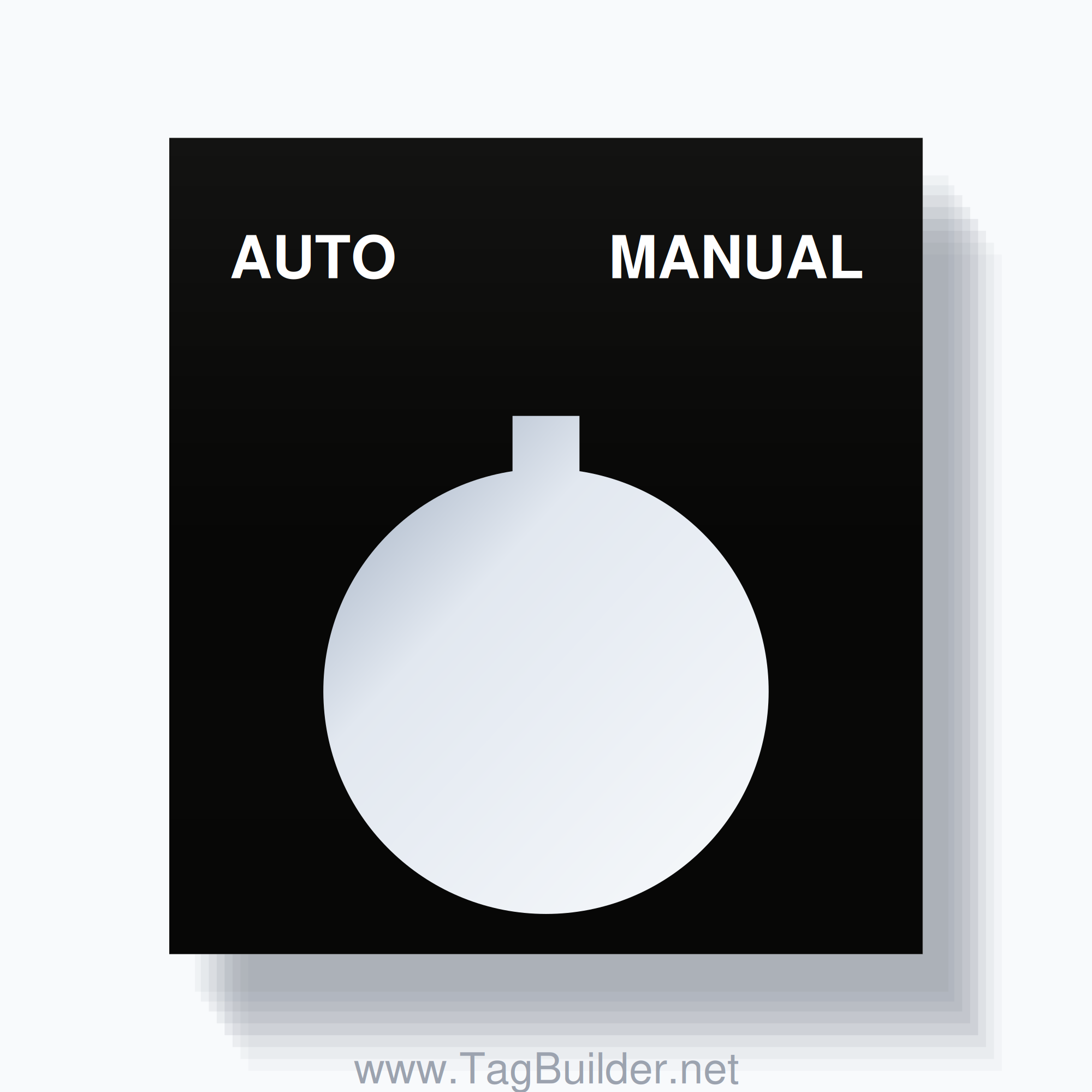 22mm Ring Tag – AUTO MANUAL, Two-Line Square, Allen-Bradley Compatible, White on Black