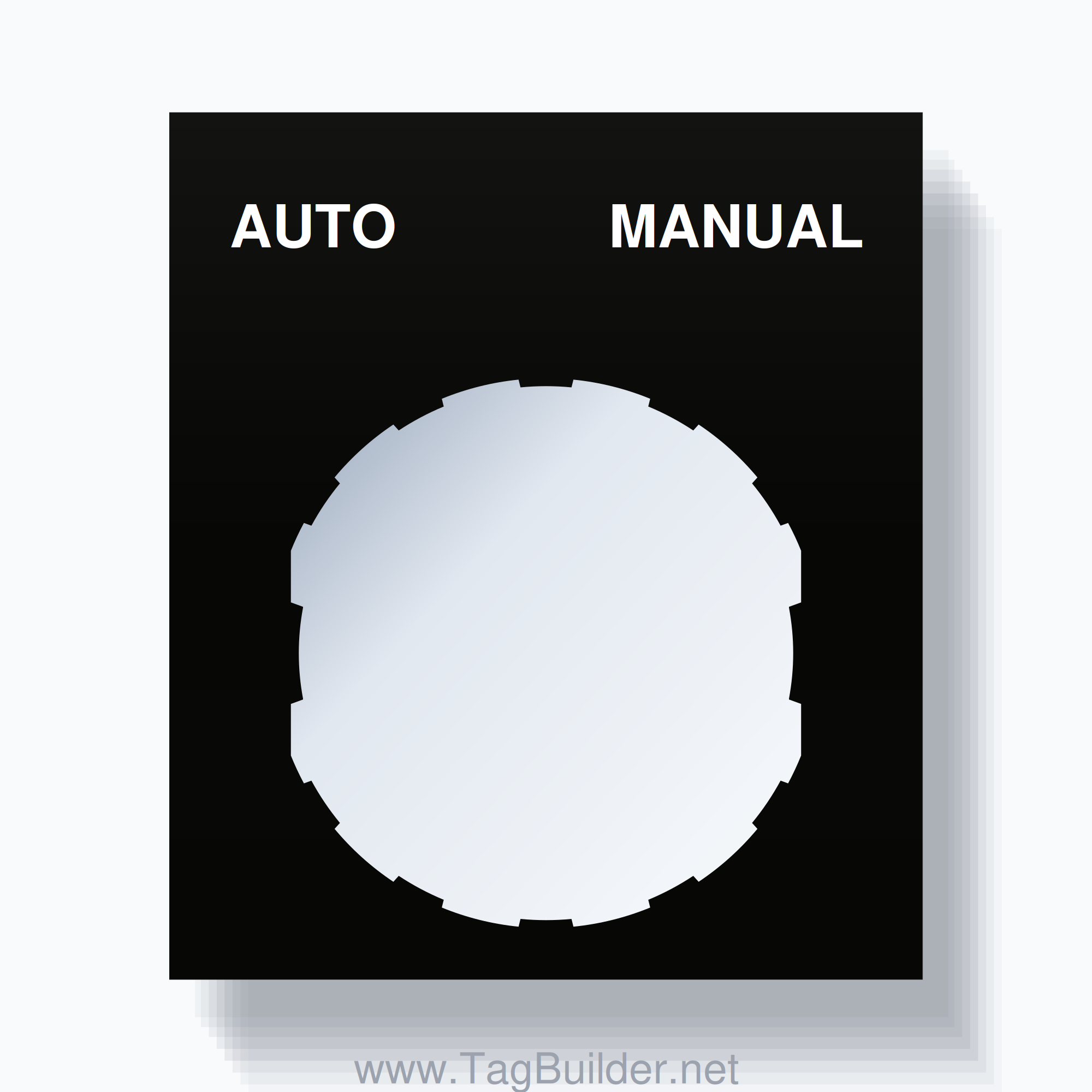 22mm Ring Tag – AUTO MANUAL, Two-Line Square, Schneider Electric Compatible, White on Black