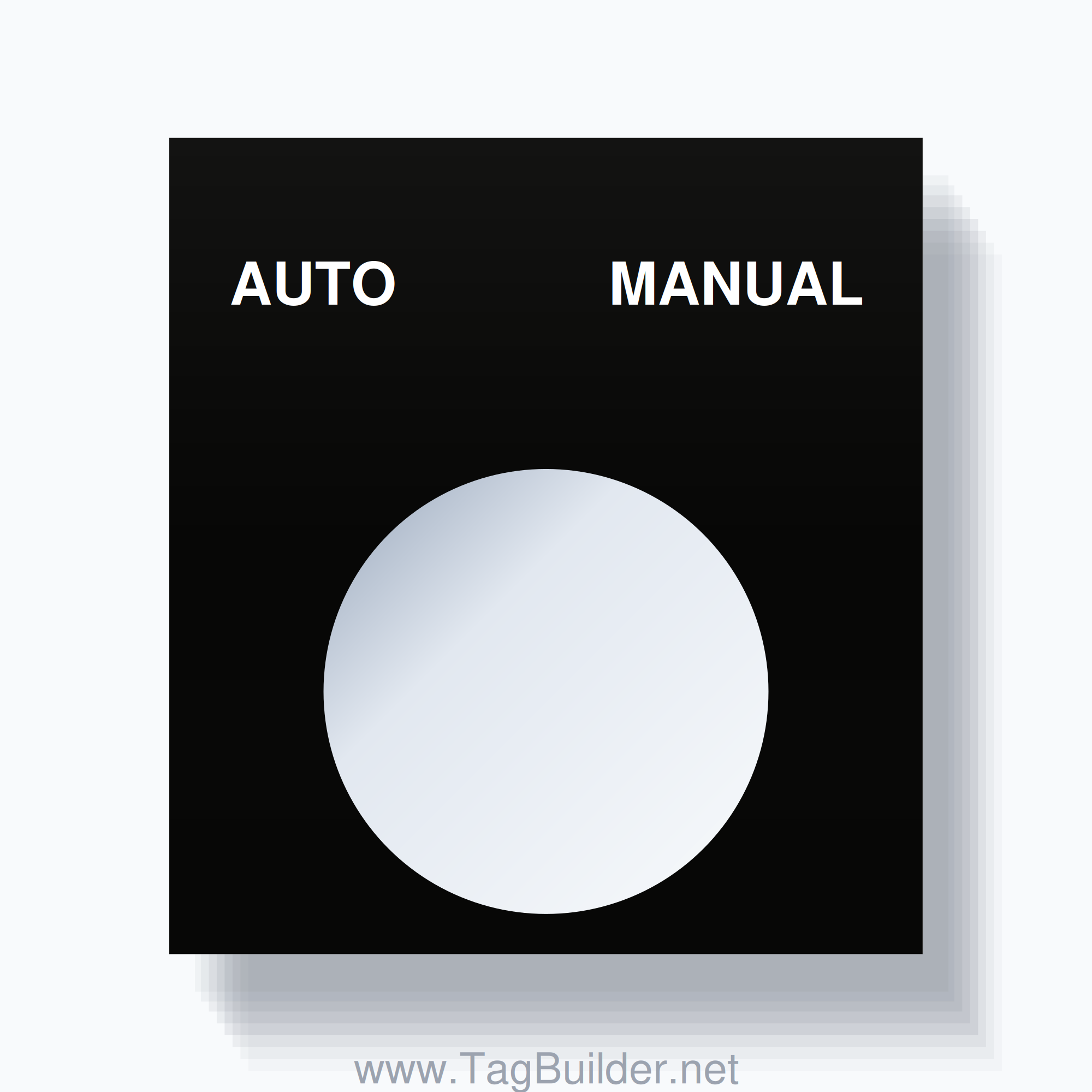 22mm Ring Tag – AUTO MANUAL, Two-Line Square, White on Black