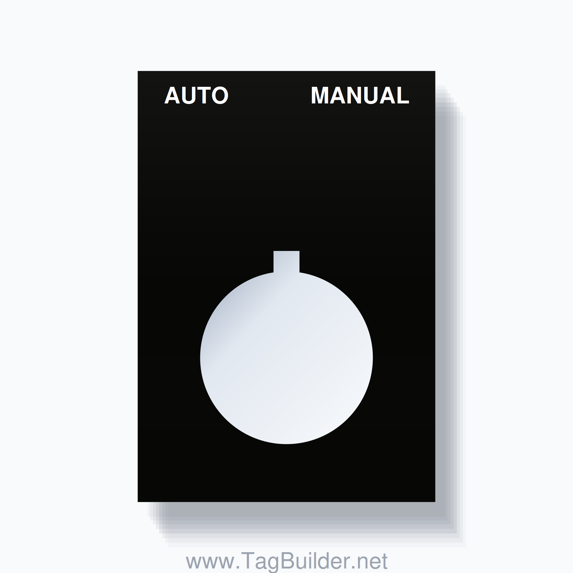 22mm Ring Tag – AUTO MANUAL, Two-Line Squared, Allen-Bradley Compatible, White on Black