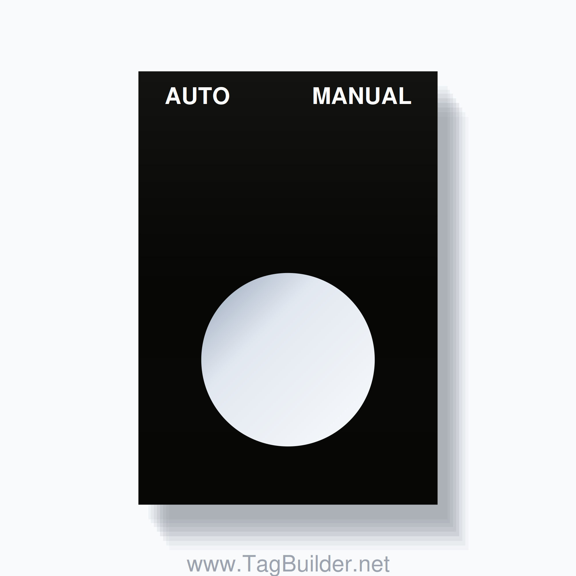 22mm Ring Tag – AUTO MANUAL, Two-Line Squared, White on Black