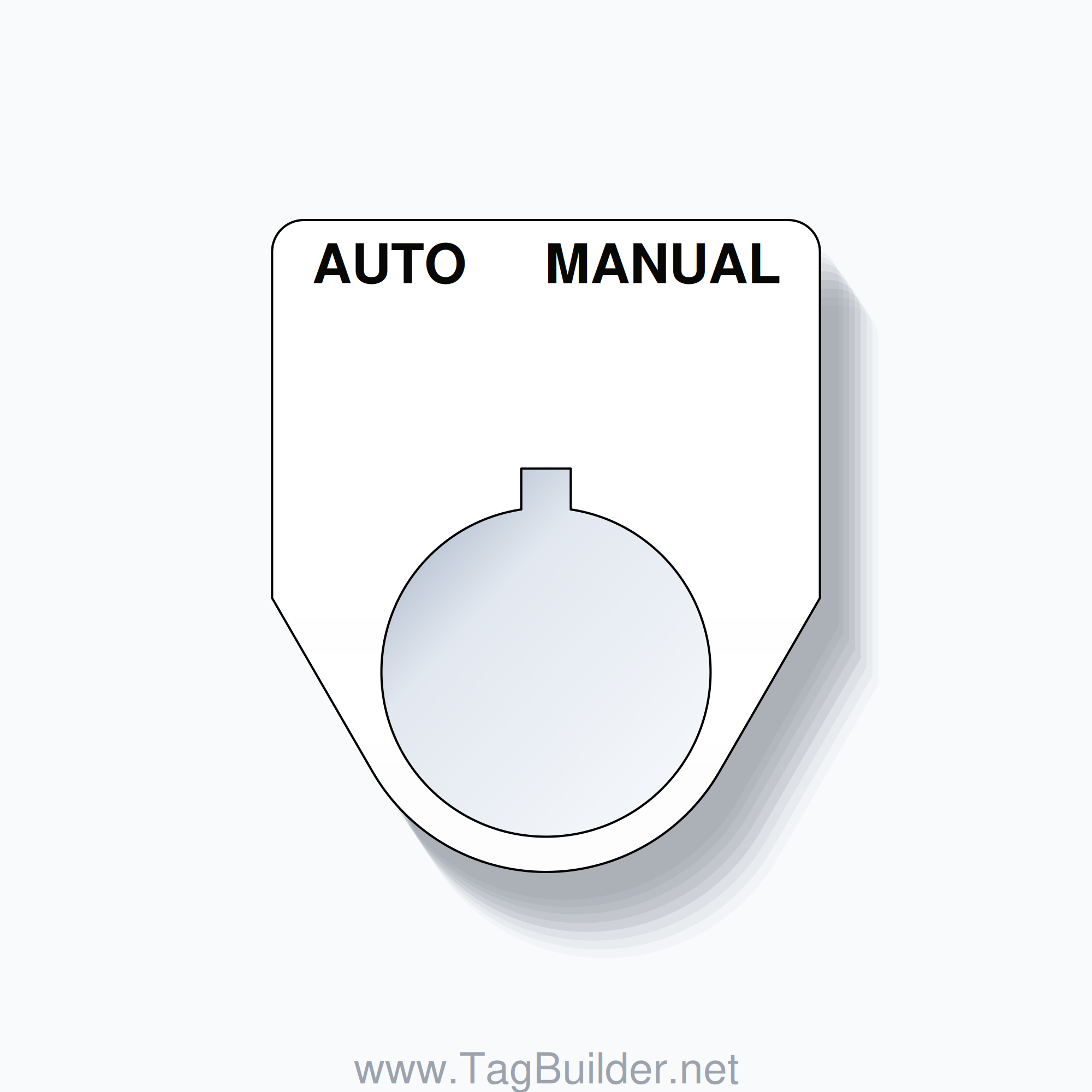 22mm Ring Tag – AUTO MANUAL, Two-Line Traditional, Allen-Bradley Compatible, Black on White