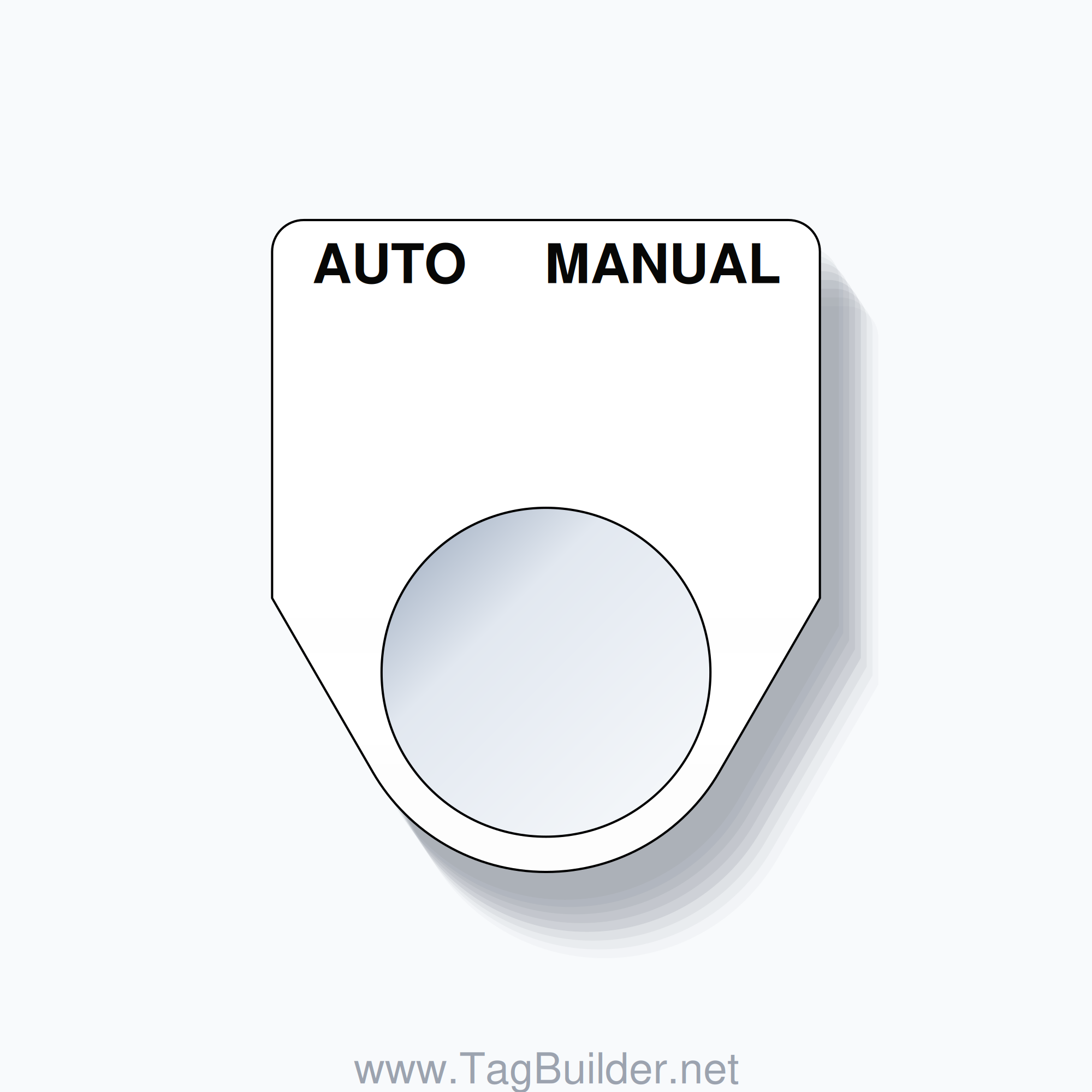 22mm Ring Tag – AUTO MANUAL, Two-Line Traditional, Black on White