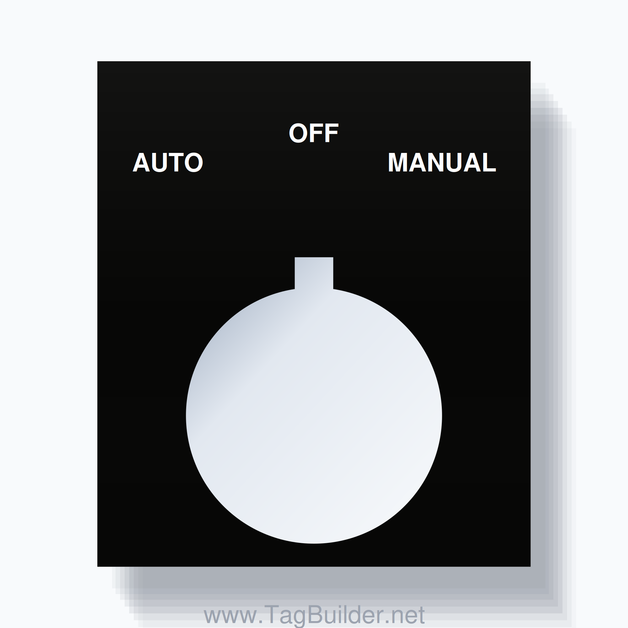 22mm Ring Tag – AUTO OFF MANUAL, Three-Line Square, Allen-Bradley Compatible, White on Black