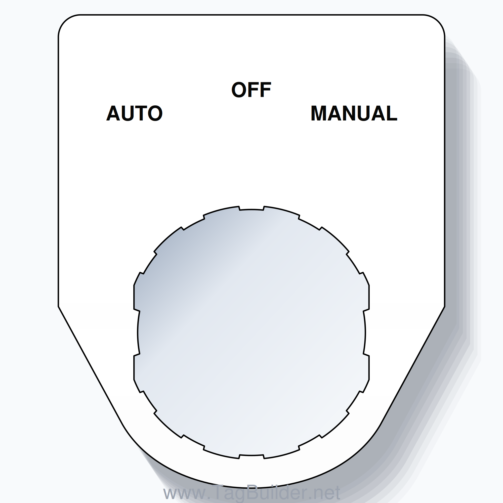 22mm Ring Tag – AUTO OFF MANUAL, Three-Line Traditional, Schneider Electric Compatible, Black on White