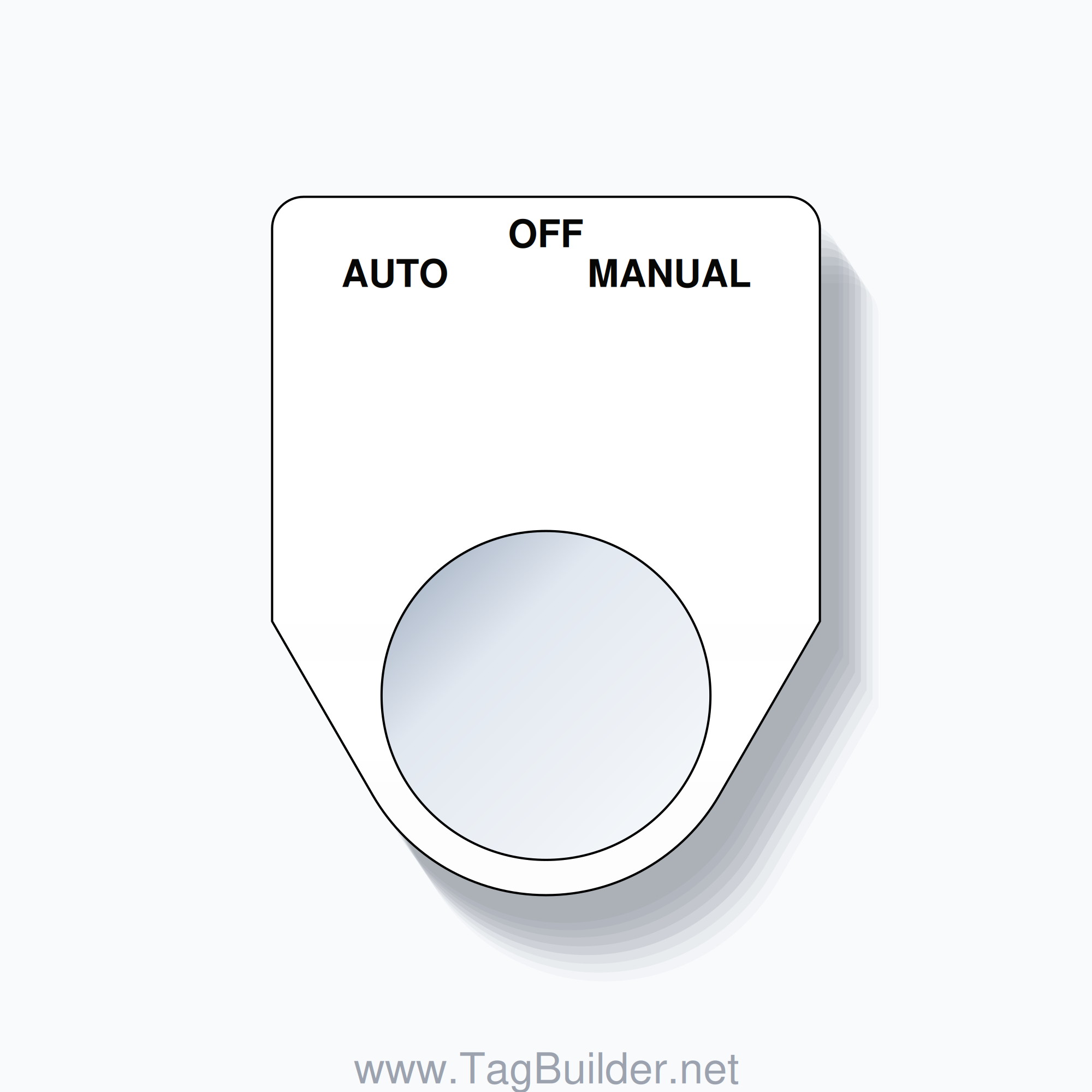 22mm Ring Tag – AUTO OFF MANUAL, Three-Line Traditional, Black on White