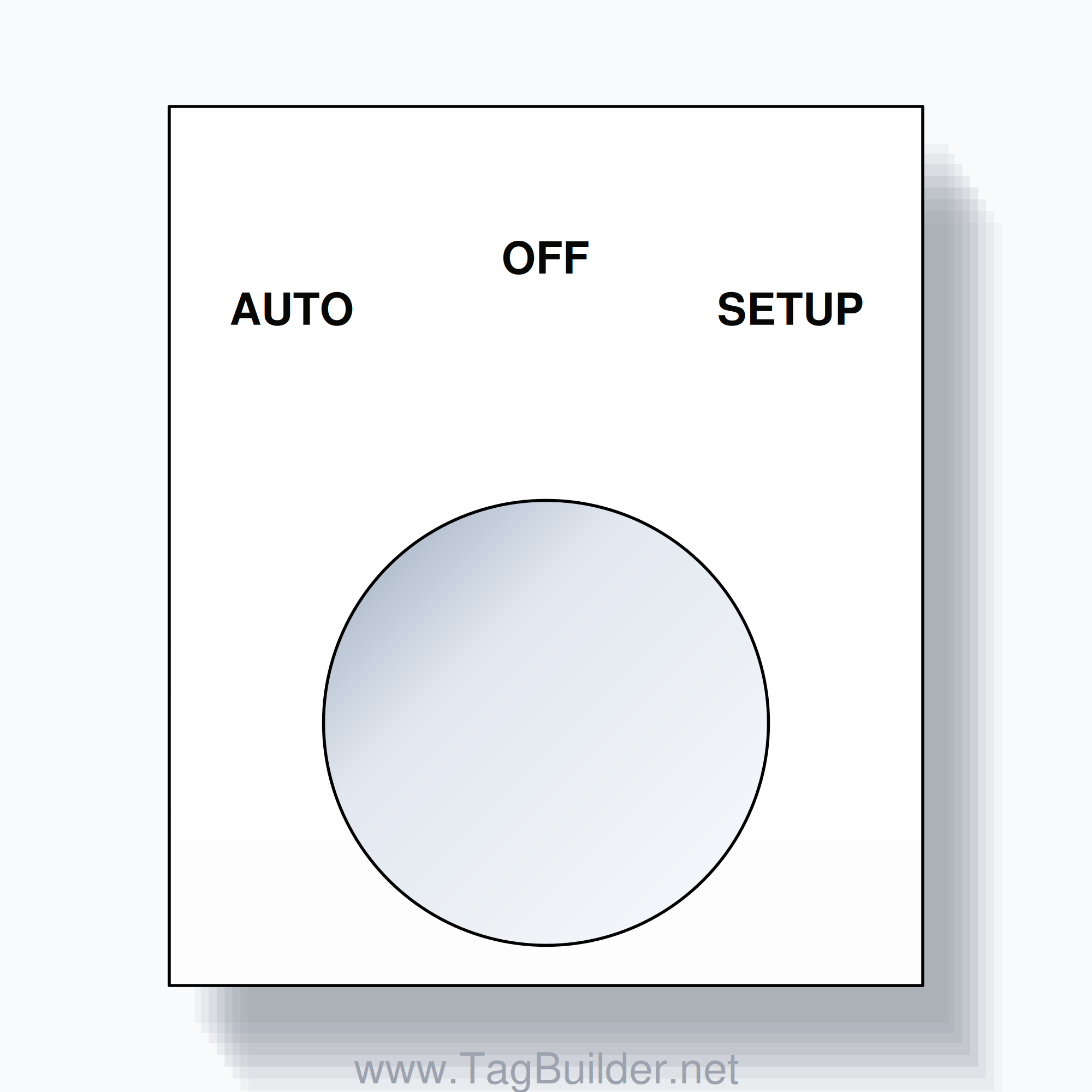 22mm Ring Tag – AUTO OFF SETUP, Three-Line Square, Black on White