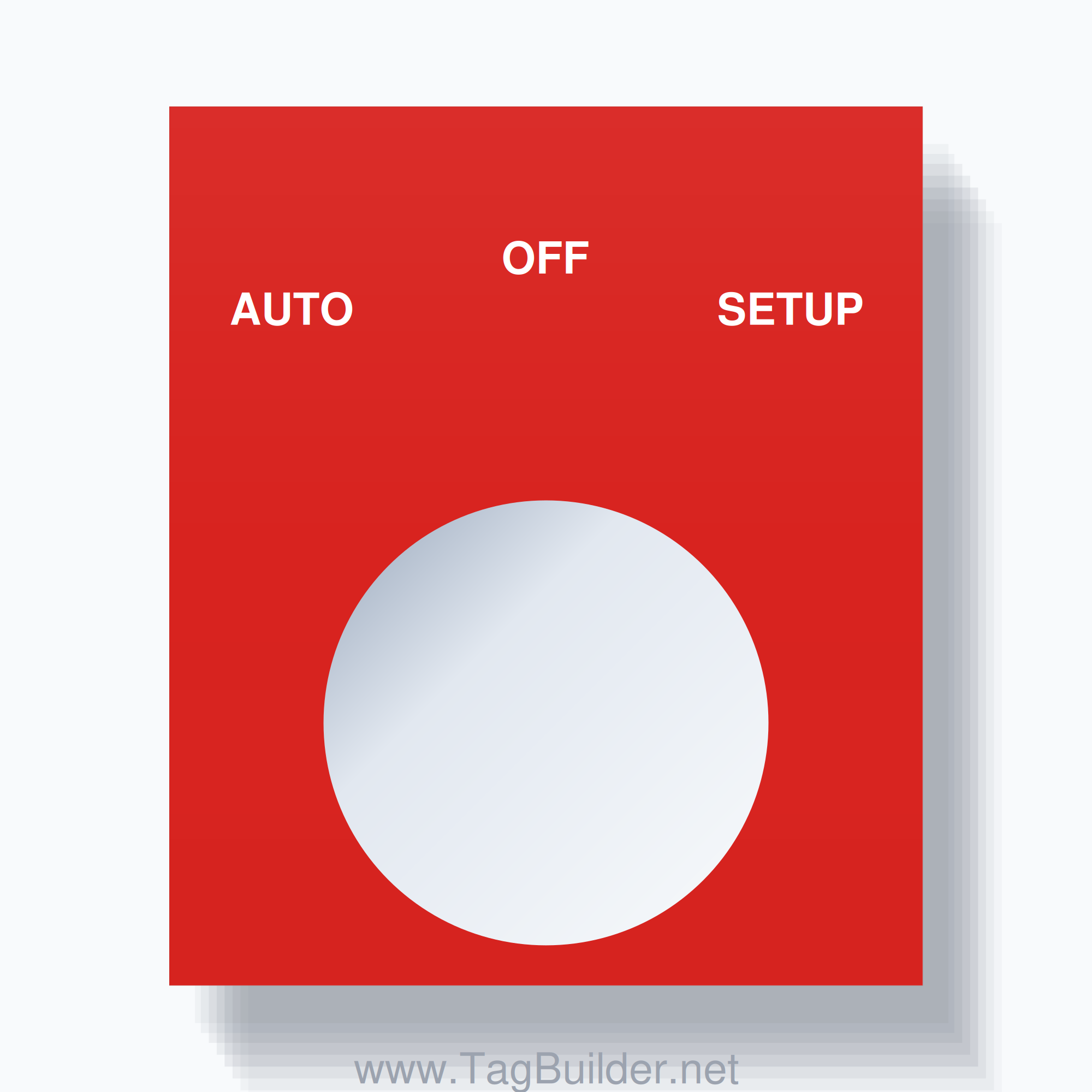 22mm Ring Tag – AUTO OFF SETUP, Three-Line Square, White on Red