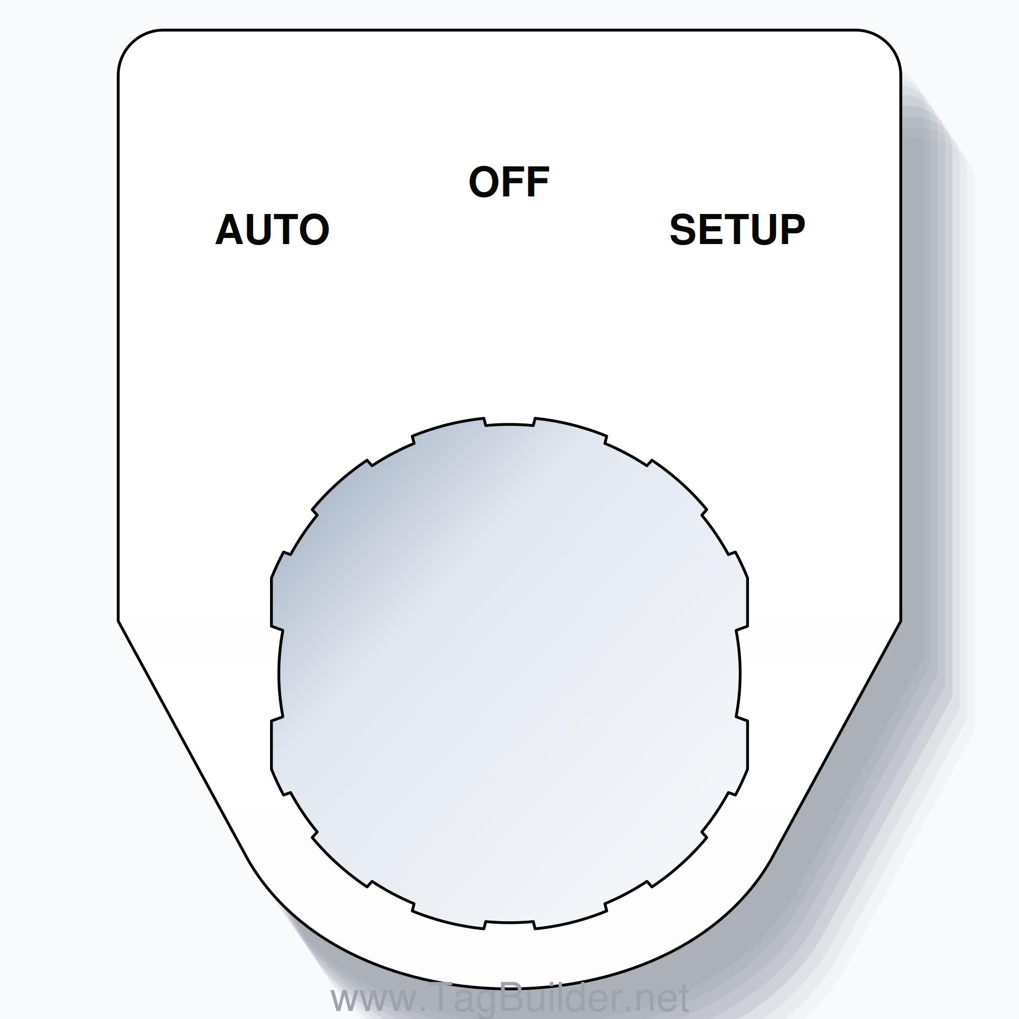 22mm Ring Tag – AUTO OFF SETUP, Three-Line Traditional, Schneider Electric Compatible, Black on White