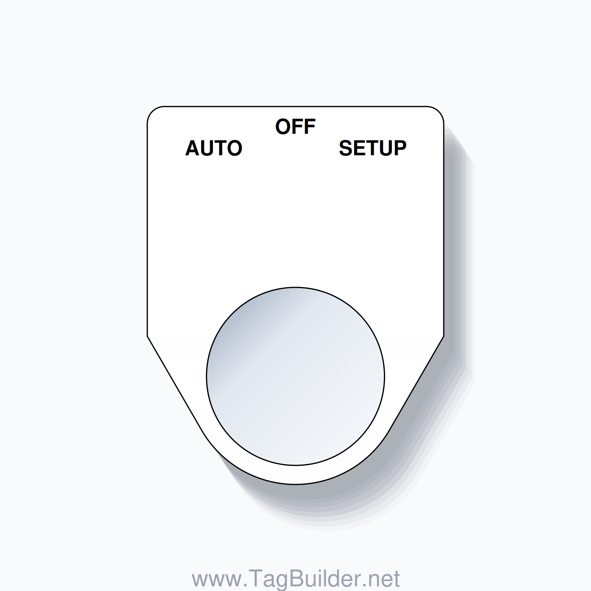 22mm Ring Tag – AUTO OFF SETUP, Three-Line Traditional, Black on White