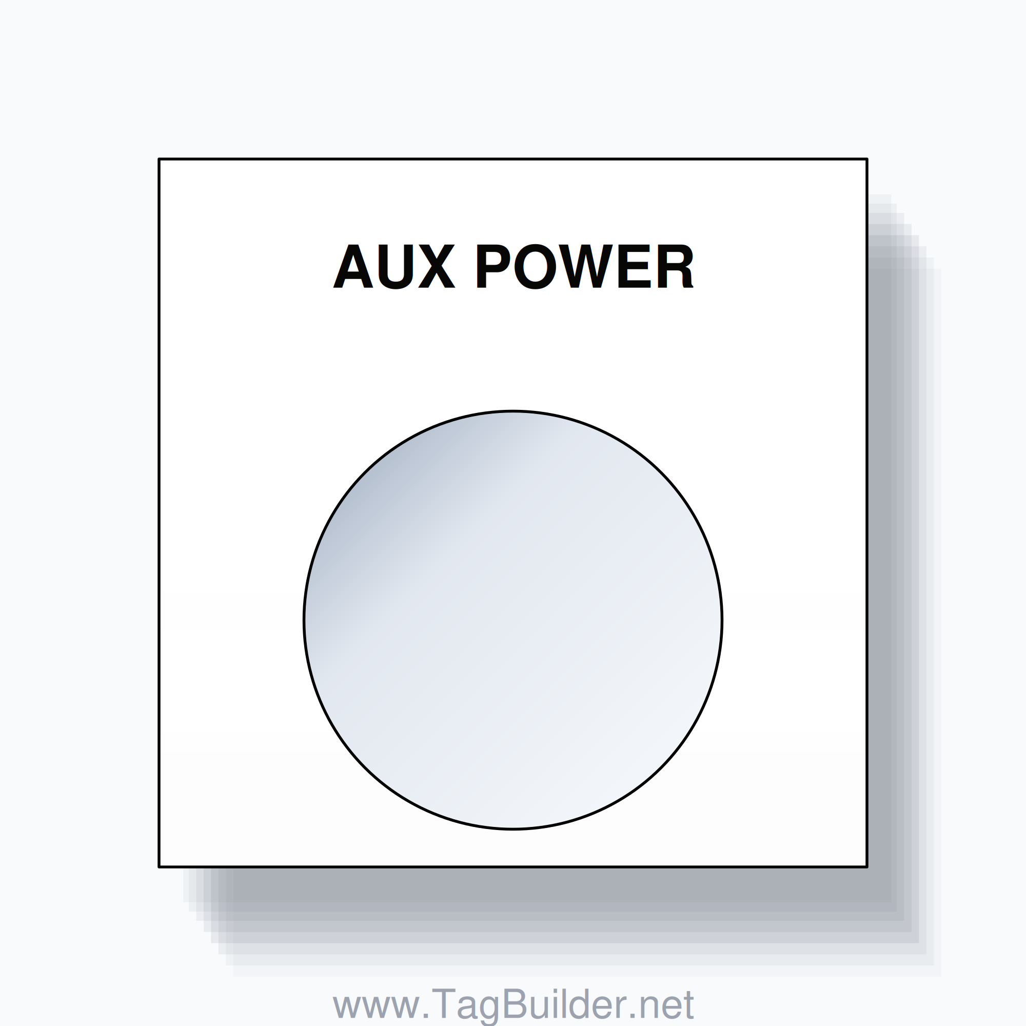 22mm Ring Tag – AUX POWER, Single-Line Square, Black on White