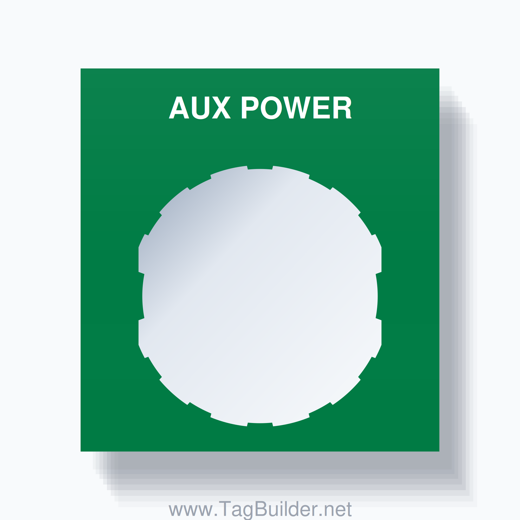 22mm Ring Tag – AUX POWER, Single-Line Square, Schneider Electric Compatible, White on Green