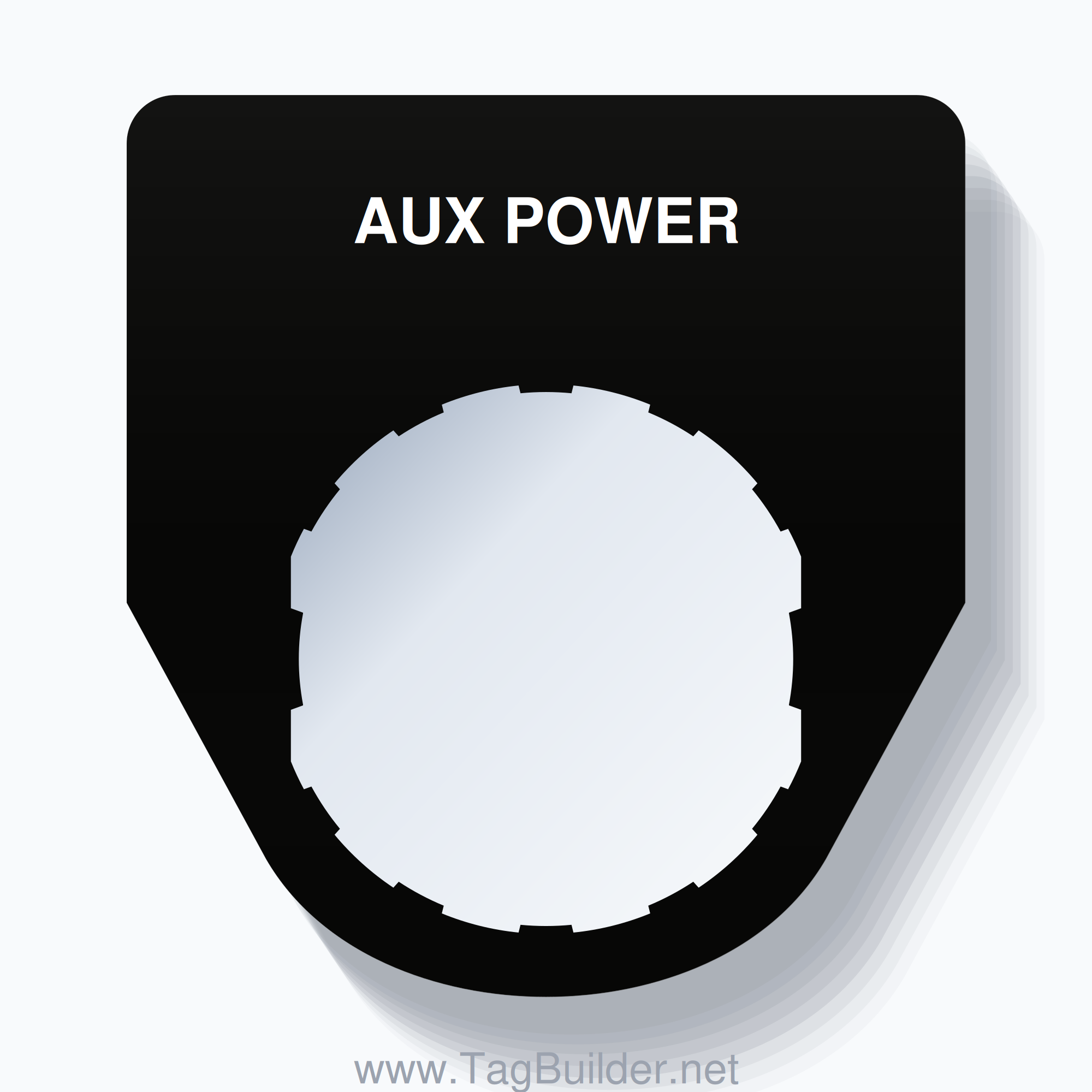 22mm Ring Tag – AUX POWER, Single-Line Traditional, Schneider Electric Compatible, White on Black