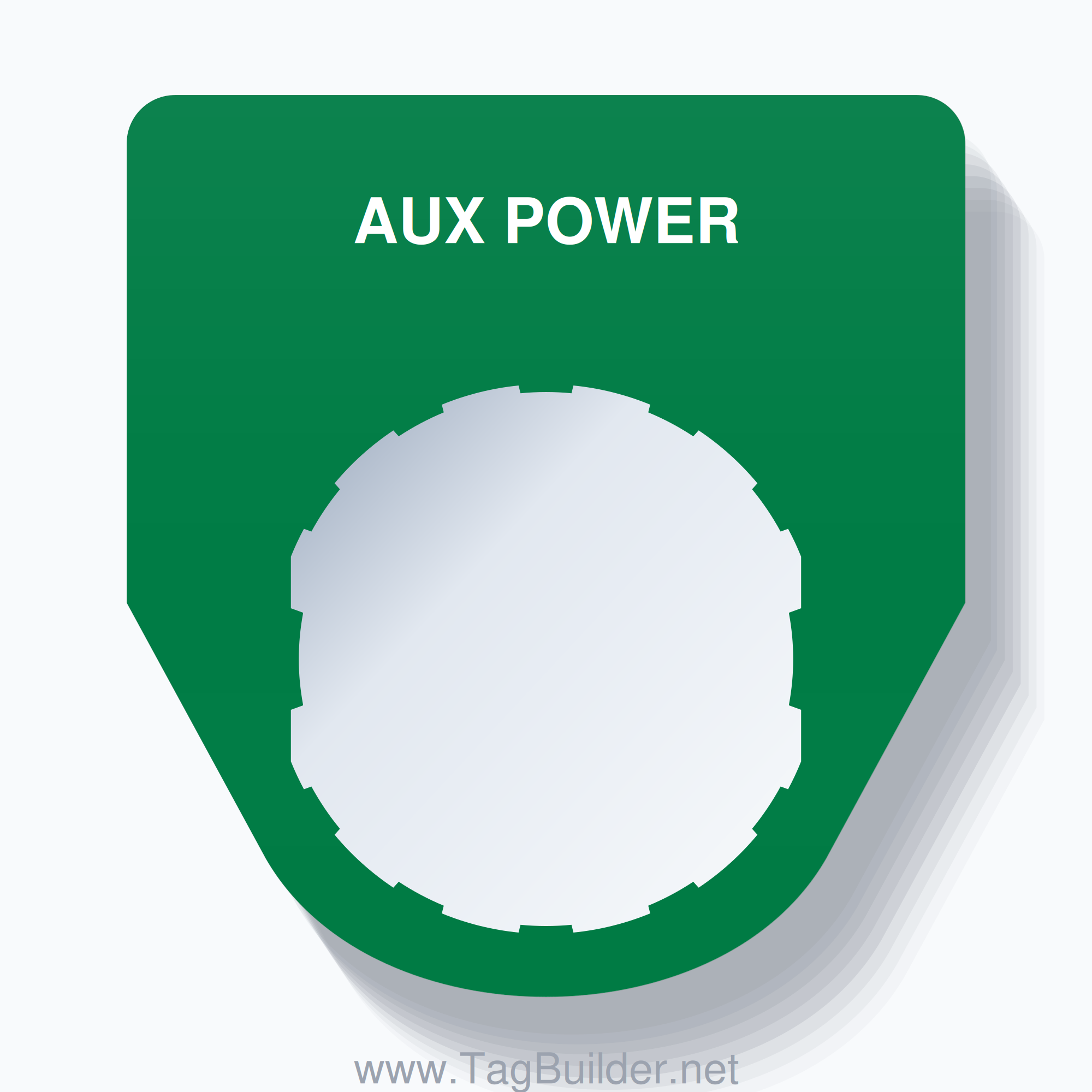 22mm Ring Tag – AUX POWER, Single-Line Traditional, Schneider Electric Compatible, White on Green